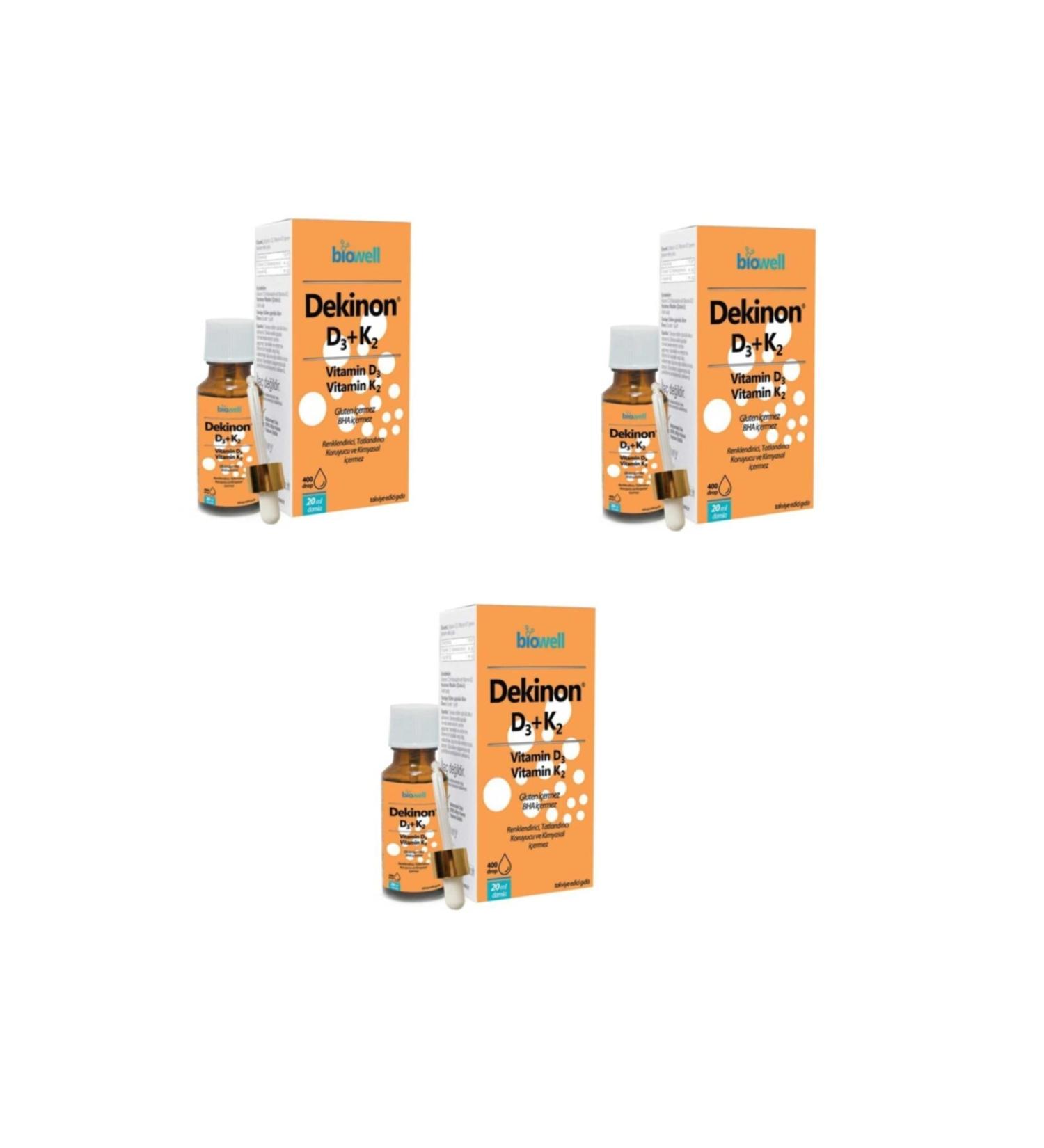Biowell Dequinone D3 + K2 Vitamin Drops 20 Ml 3 Pieces - Buy Online on GoSupps.com