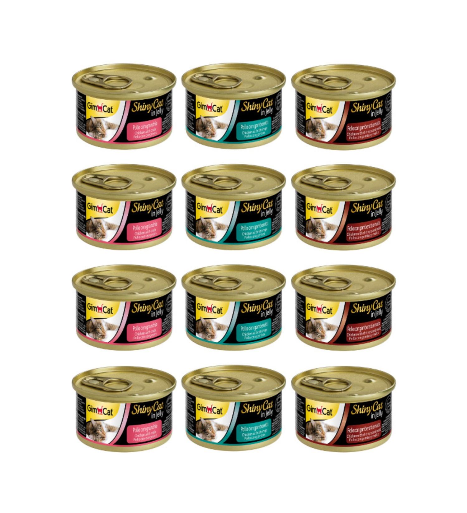 Gimcat Shinycat Gluten-Free Sugar-Free Real Chicken Meat Mixed Cat Canned Wet Food 12 Pieces X 70 Gr
