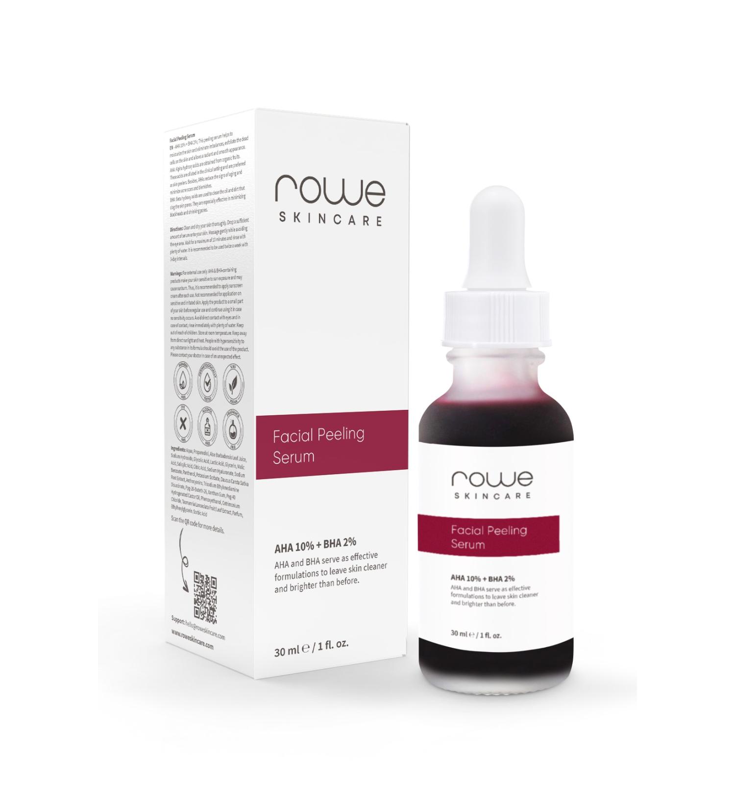 Rowe Skincare Revitalizing and Skin Tone Equalizing Facial Peeling Serum 30 ml (AHA 10% + BHA 2%) - Buy Online on GoSupps.com