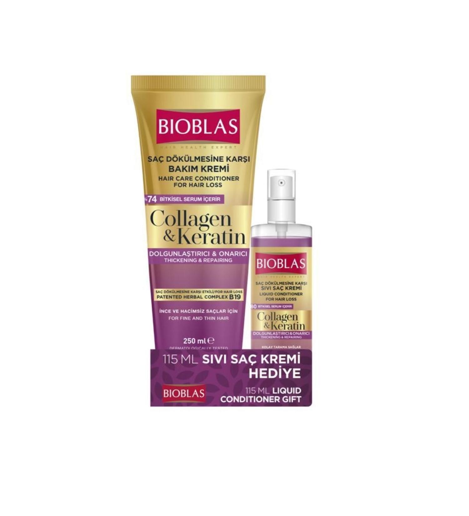 Bioblas Anti-Hair Loss Care Cream 250ml Collagen&keratin 115 Ml Liquid Hair Conditioner Gift!!!