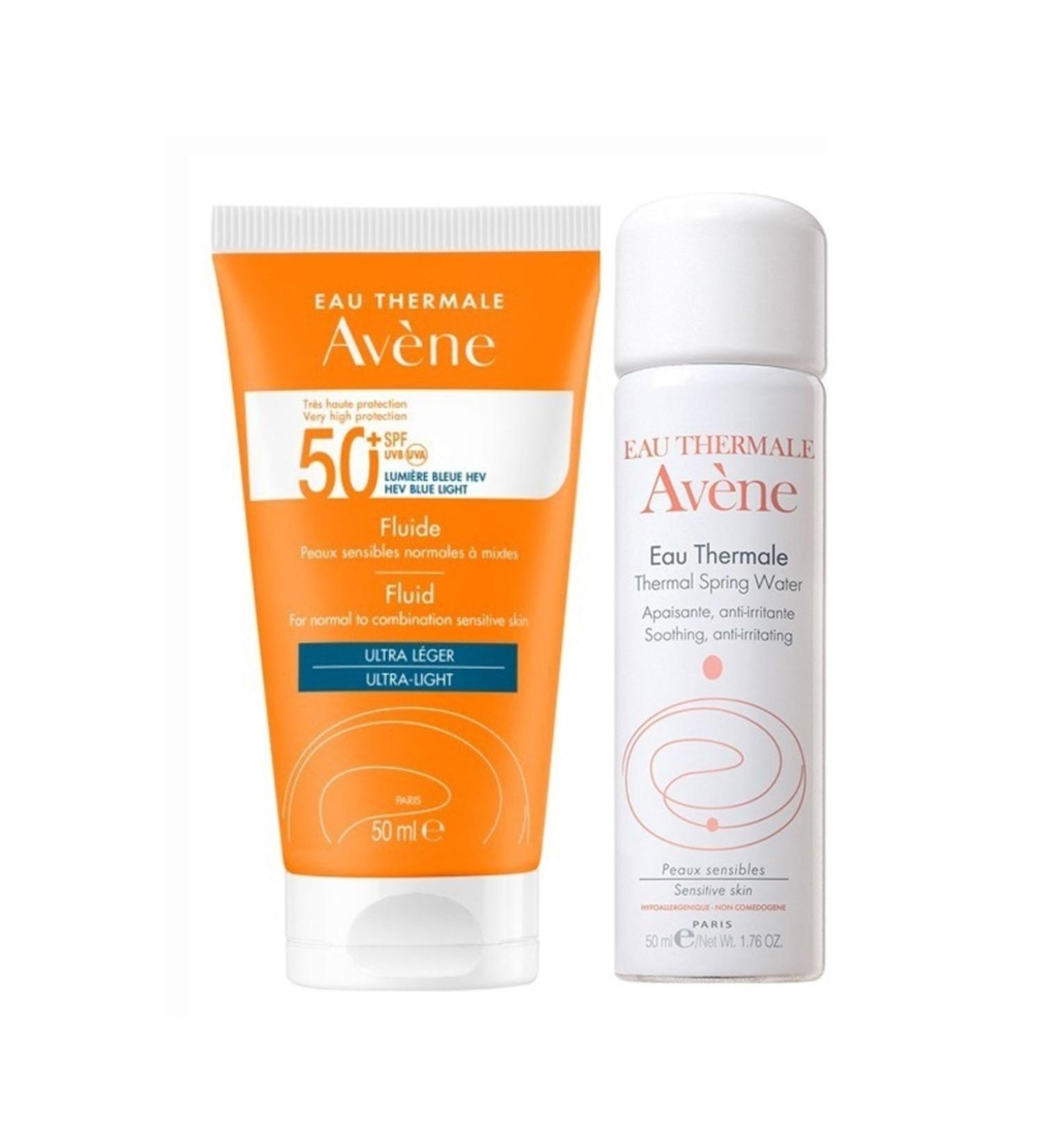 Avene Fluide SPF 50+ High Protection Sun Cream for Normal or Combination Skin 50 ml + Thermal Water 50ml