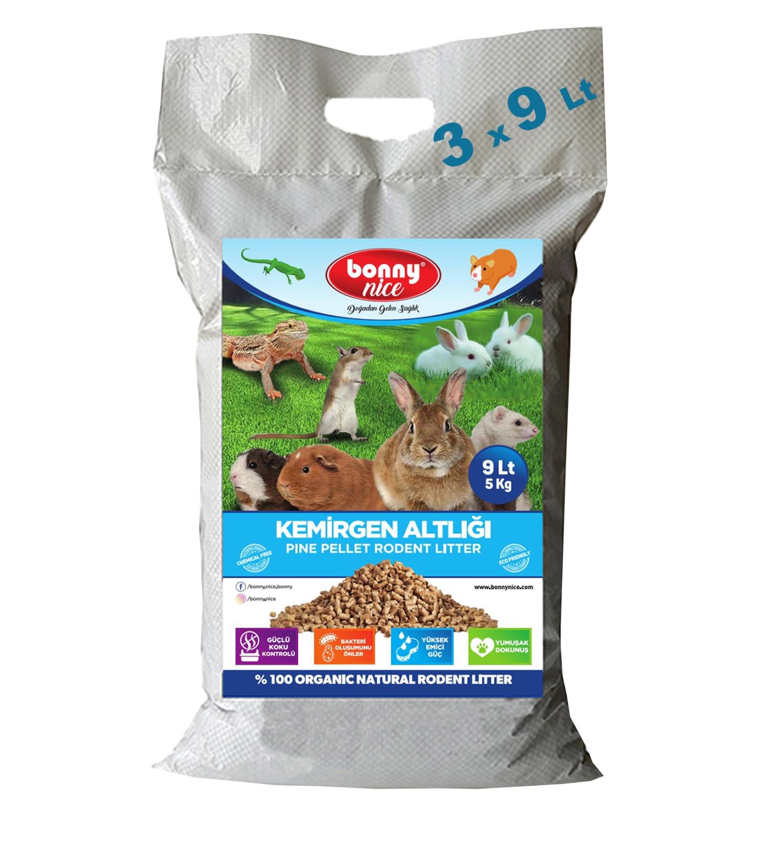 Bonny Nice Pine Pellet Rodent Bedding 5 Kg 9 LX 3 Pack 27 L