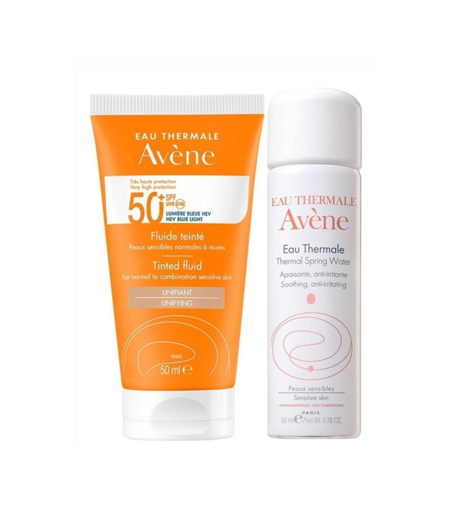 Avene Tinted Fluid SPF 50+ High Protection Sun Cream for Normal or Combination Skin 50ml- Thermal Water 50ml