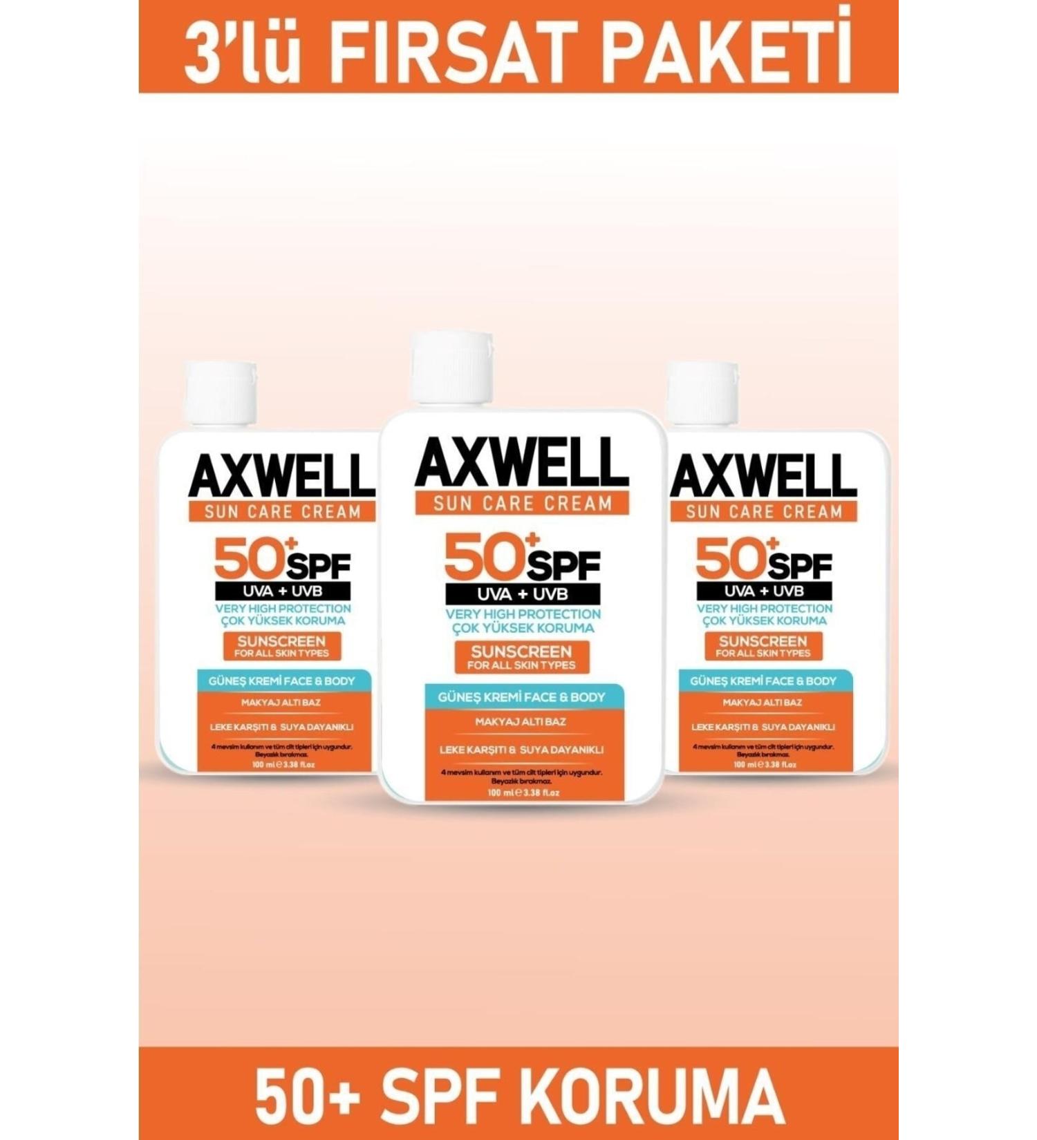 AXWELL Spf 50+ 3-Piece Deal Set Anti-Stain Moisturizing High Protection Sun Cream 100 ml