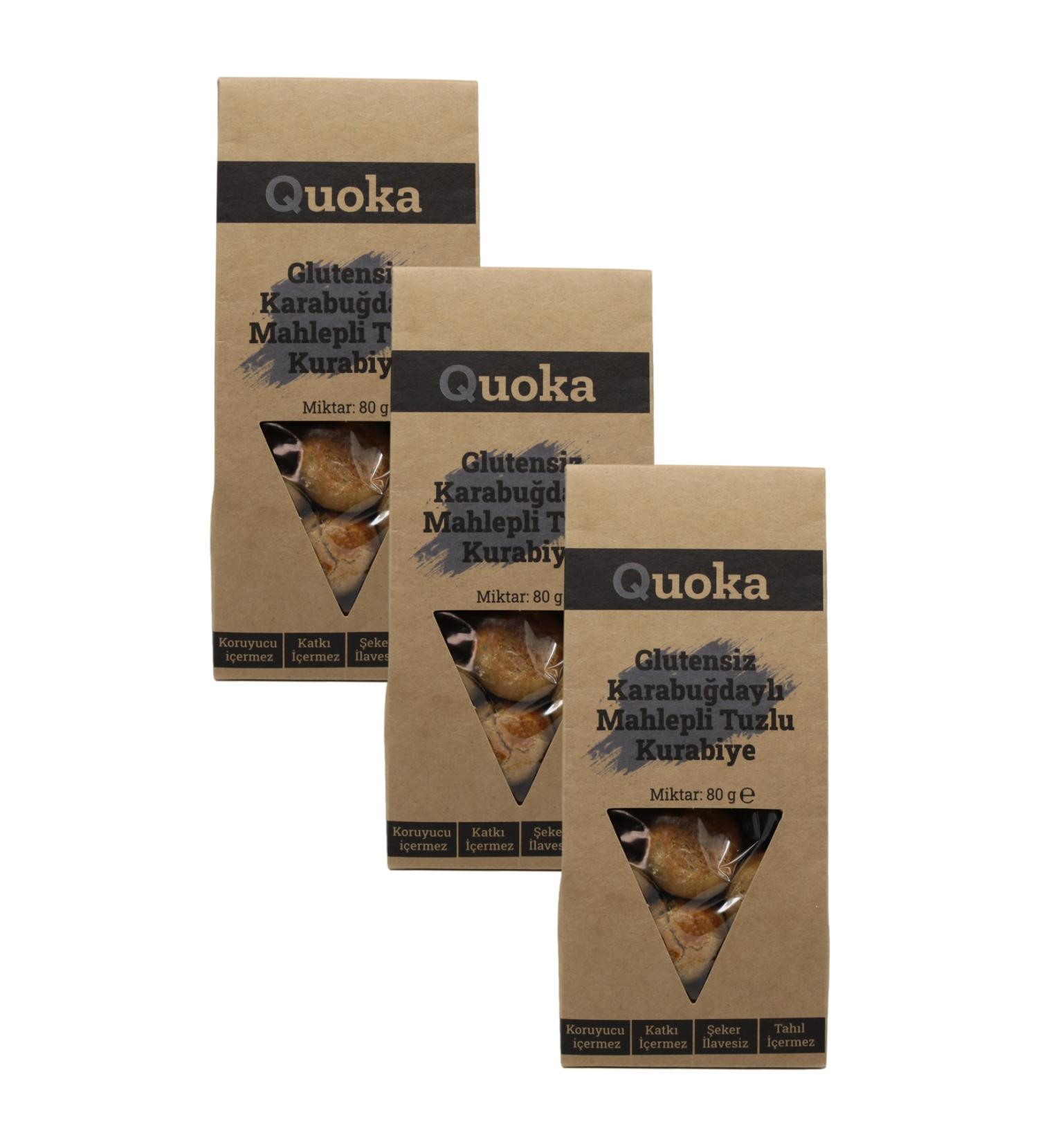 QUOKA Gluten-Free Sugar-Free Buckwheat Flour Salty Cookies with Black Cumin and Mahlep 3 Packs X 80gr