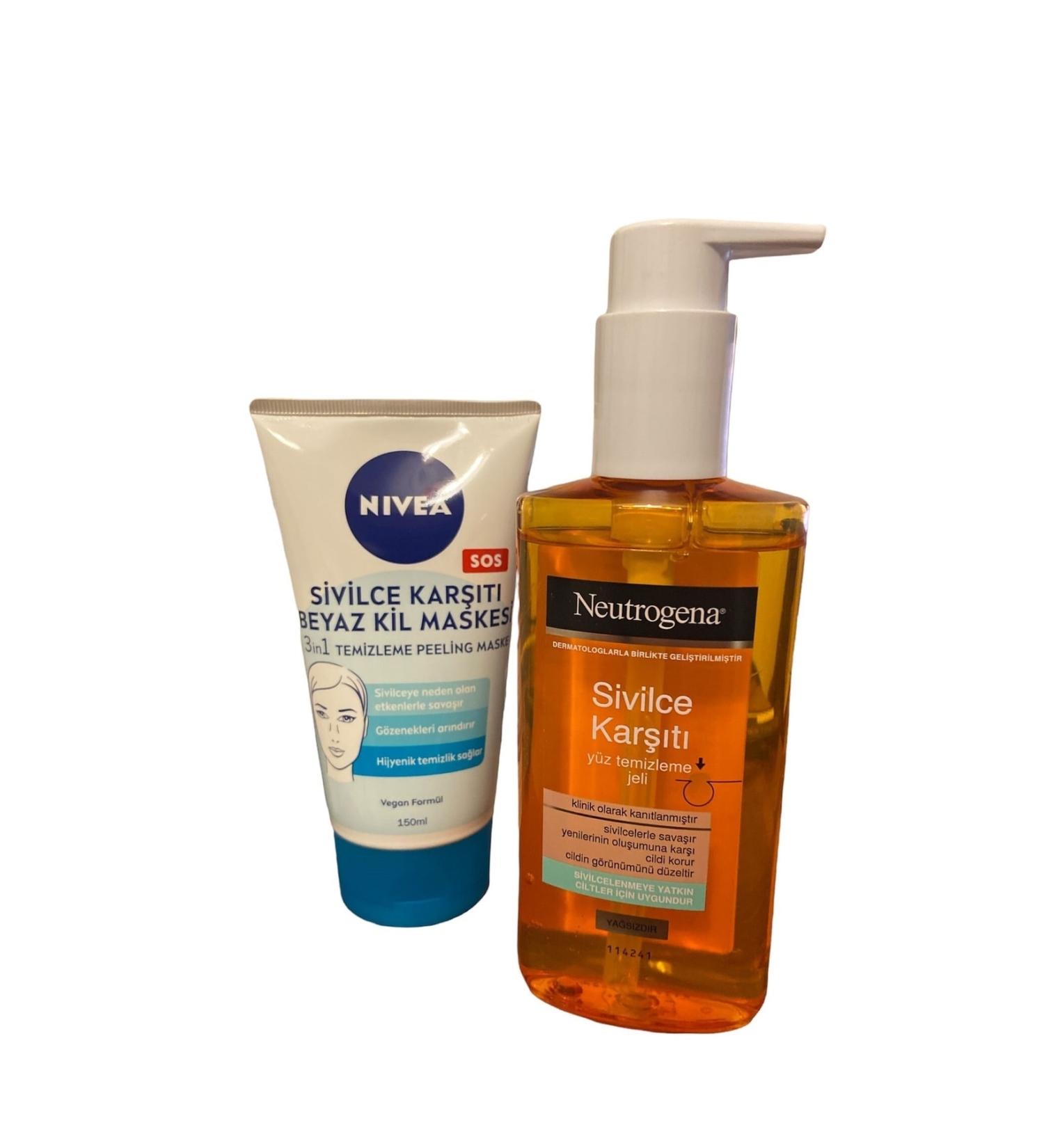 NIVEA Neutrogena Anti-Acne Face Wash Gel & Nive Anti-Acne White Clay Mask - Buy Online on GoSupps.com