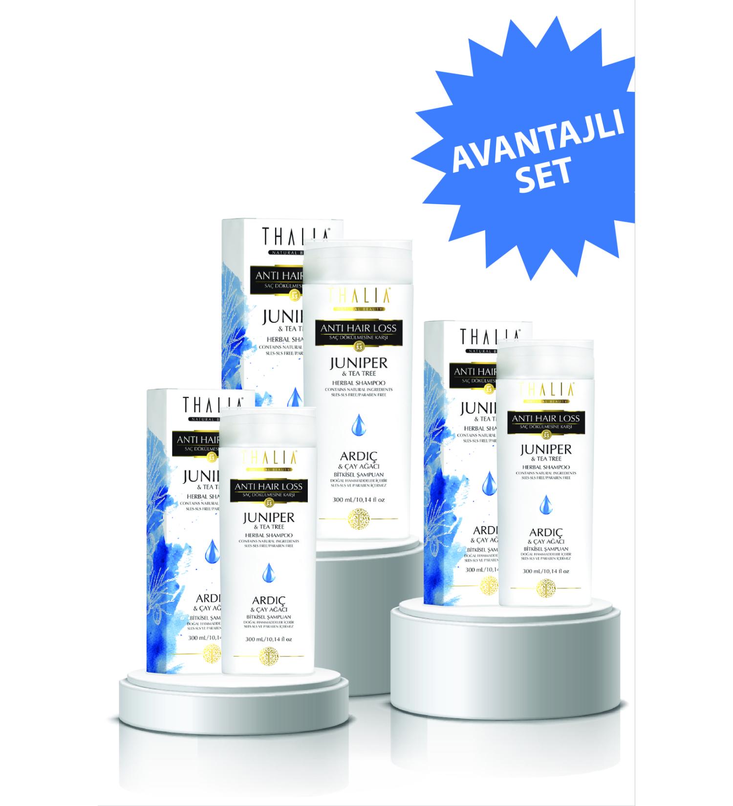 Thalia 3-Piece Juniper and Tea Tree Essence Shampoo Set Helping to Prevent Dandruff and Itching