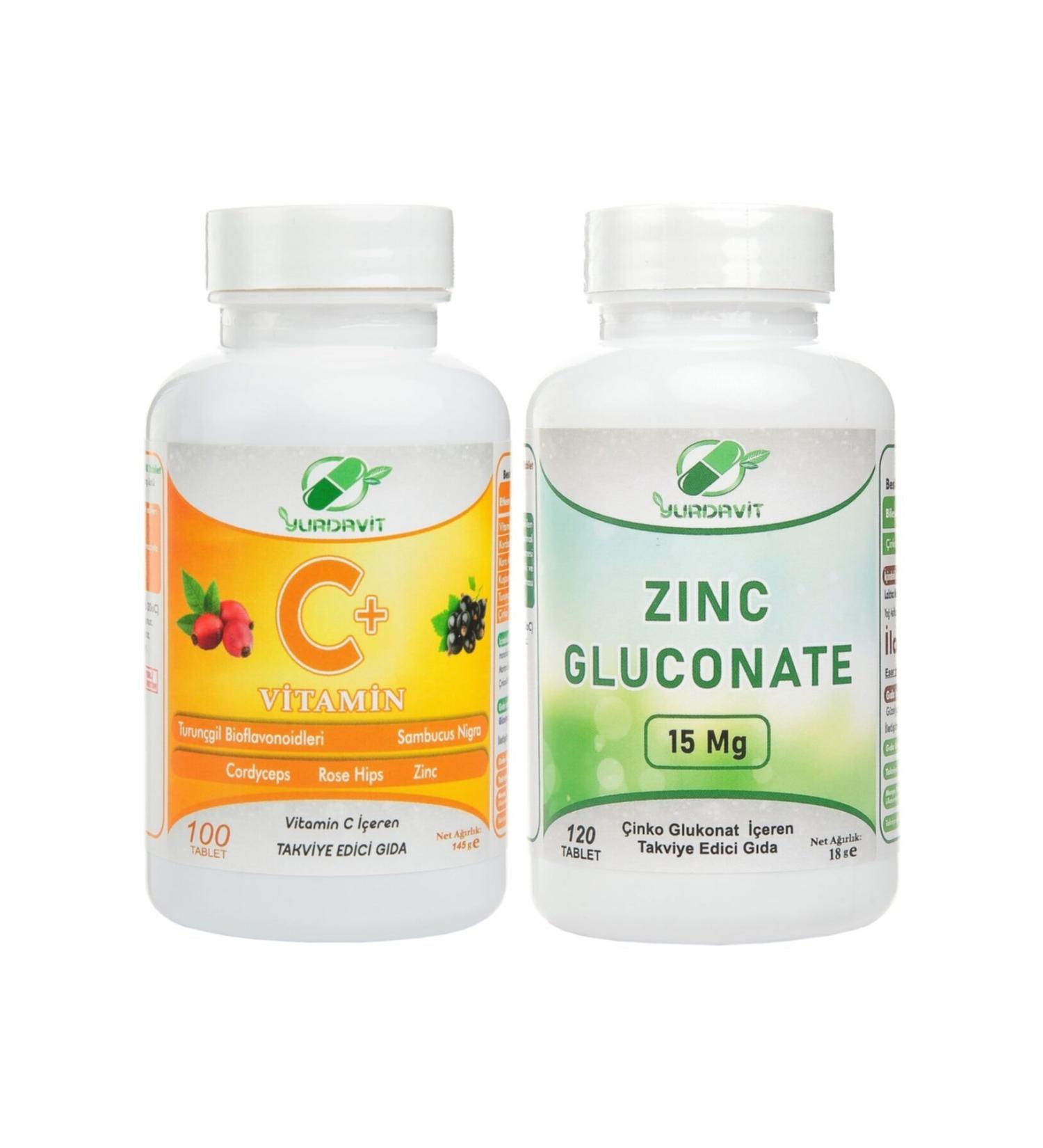 Yurdavit Vitamin C 1000 Mg Vitamin C Rosehip 100 Tablets Zinc Gluconate Zinc Gluconate 120 Tablets