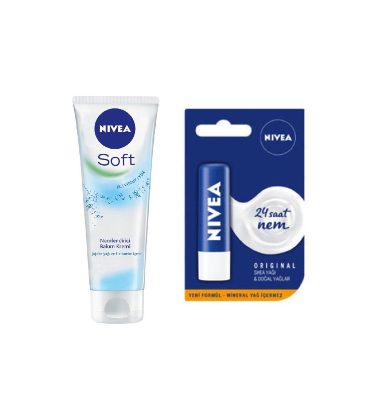 NIVEA Soft Hand and Body Cream 75 ml + Lip Essential 4.8 gr - Buy Online on GoSupps.com