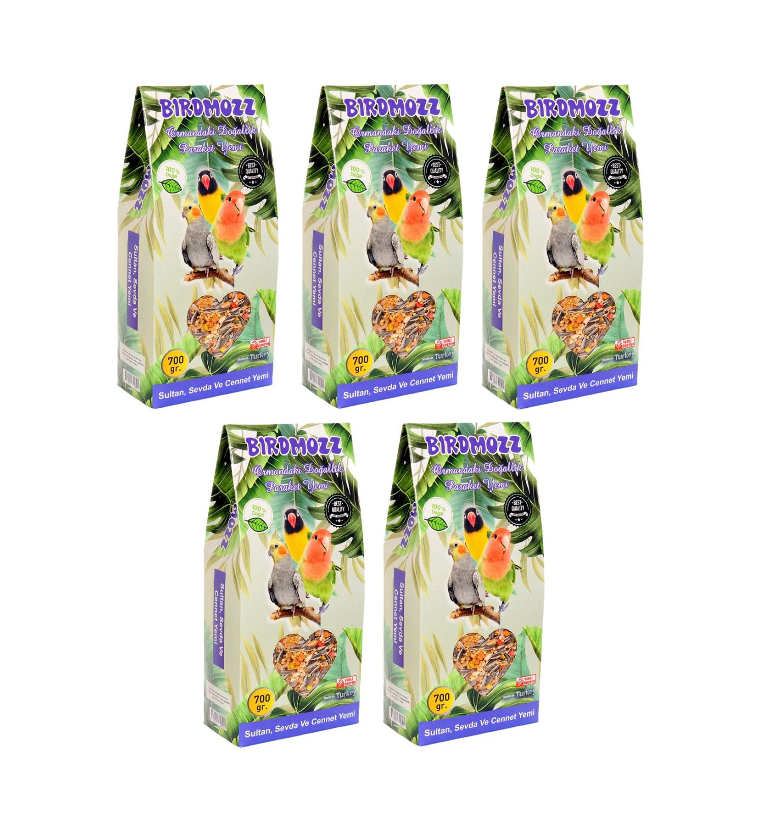 BirdMozz Premium Vitamin Parakeet Paradise Sultan and Lovebird Food 700 Gr X 5 Pieces