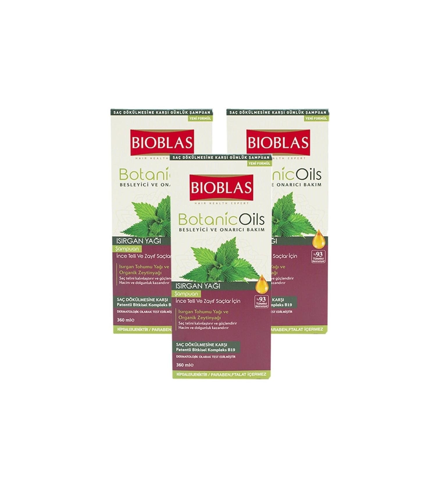 Bioblas Botanic Oils Shampoo Nettle Oil Shampoo for Fine & Weak Hair 360 Ml X 3 Pieces