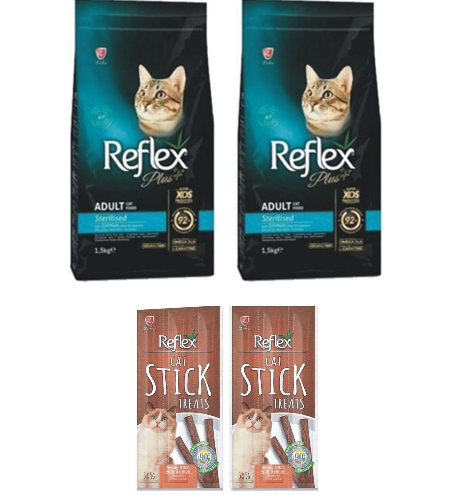 Reflex Sterilized Salmon Sterilized Cat Food (1.5 Kg X 2 Pieces) Salmon Reward Stick (3x5 Grams) 2 pieces