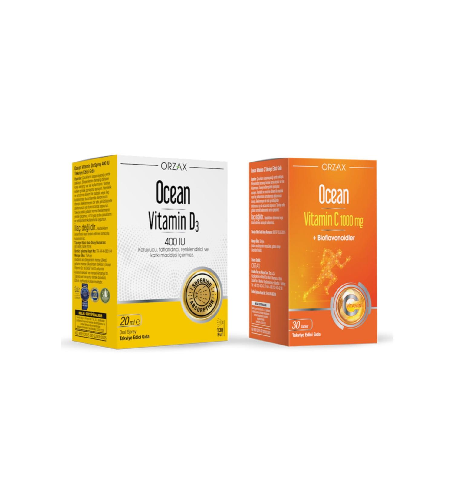 Ocean Ocean Vitamin D3 400 Spray 20 ml + Ocean Vitamin C 1000 mg 30 Tablets