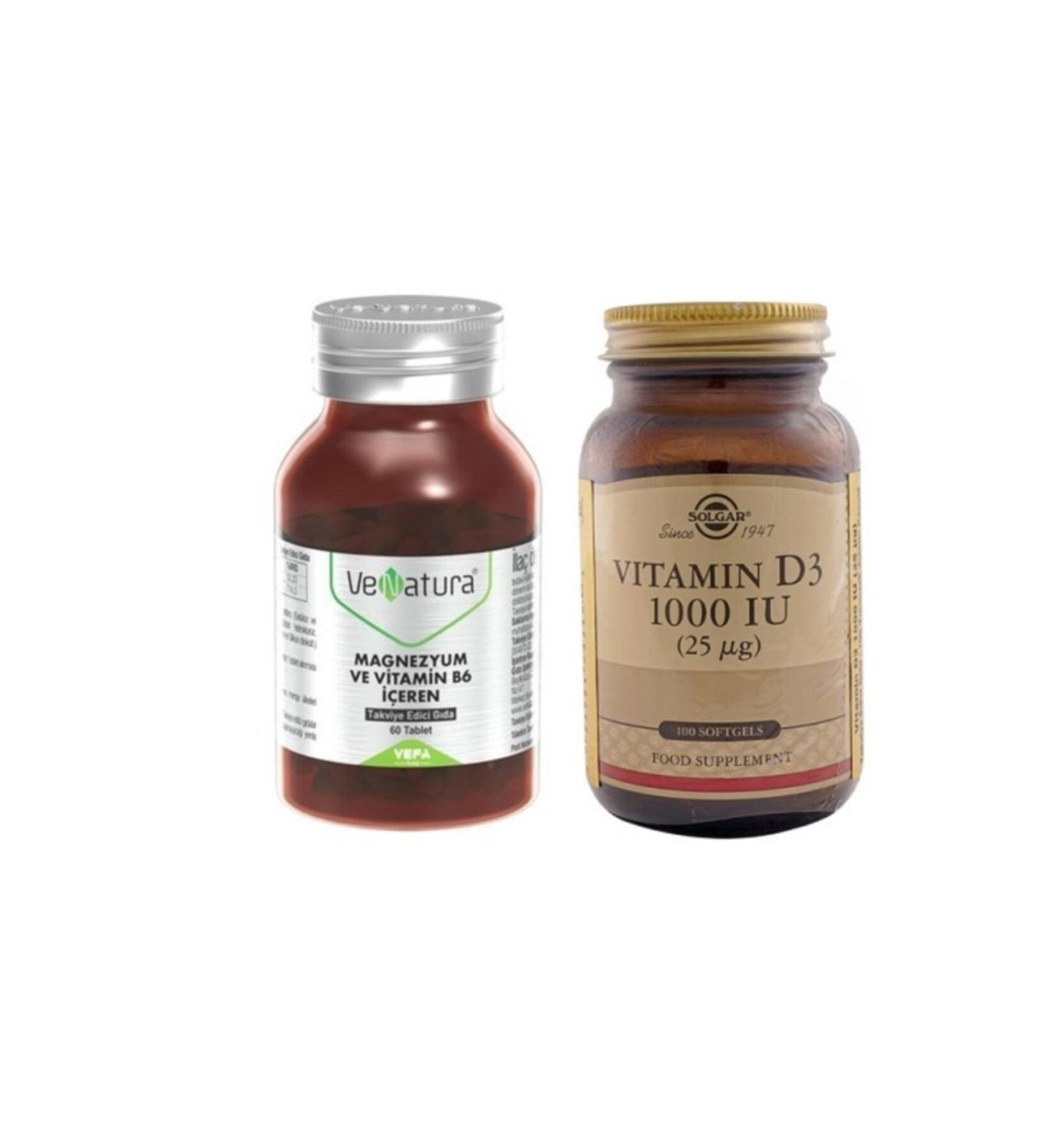 Venatura Magnesium 200mg Vitamin B6 10mg Containing Supplementary Food 60 Tablets + Solgar D3 100 Softgel