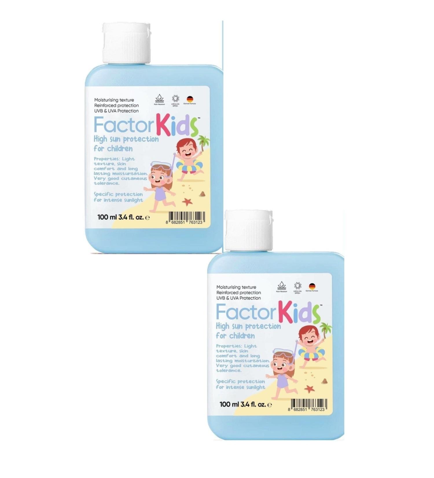 FACTOR100 2 Pieces Factor Kids Ultra Moisturizing High Protection Sun Cream for Children Spf50 100 Ml * 2 Pieces