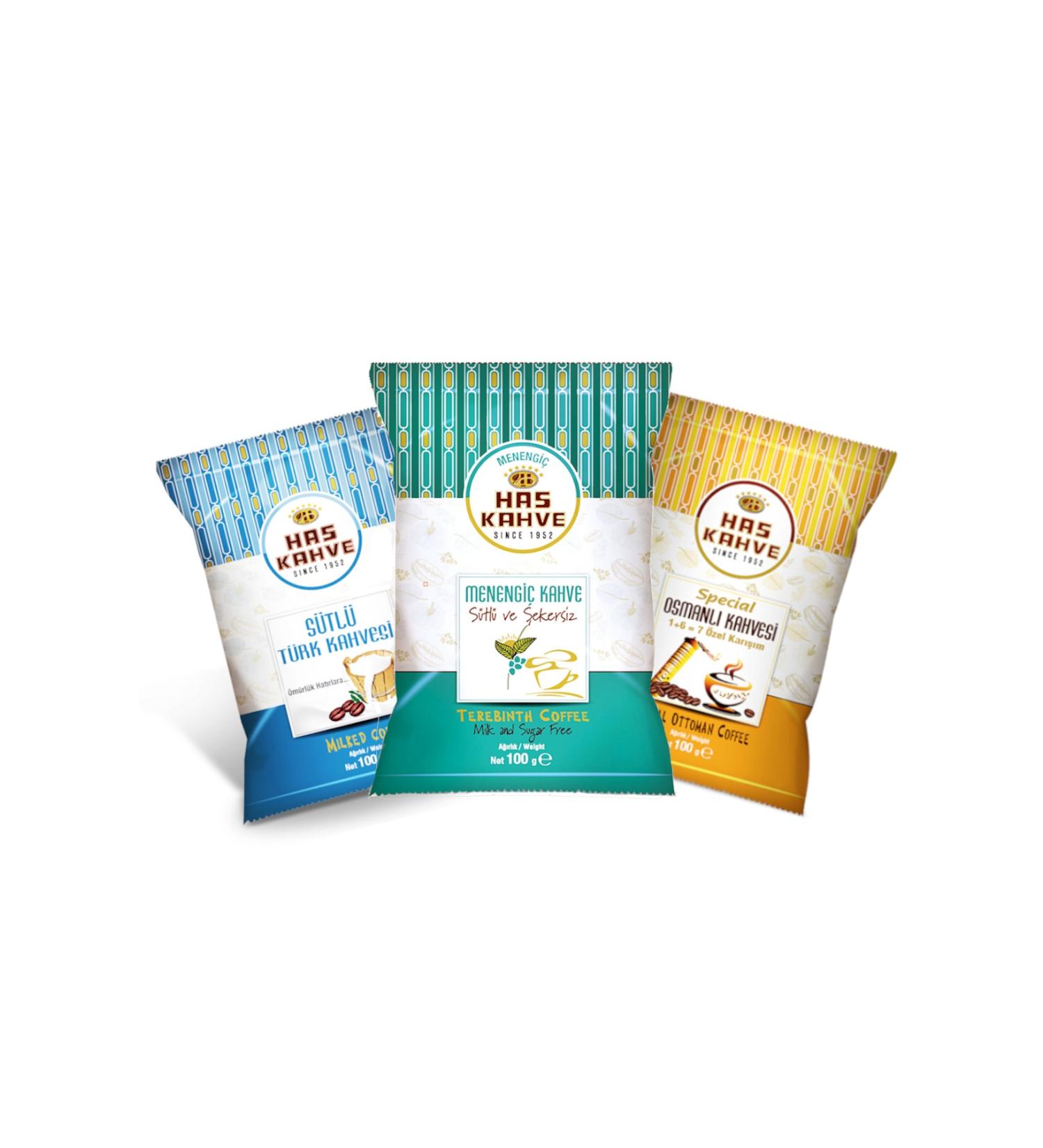 Has Coffee Magnificent Triple Flavor 3 X 100 Gr (Ottoman-Milk-Pistachio Turkish Coffee)