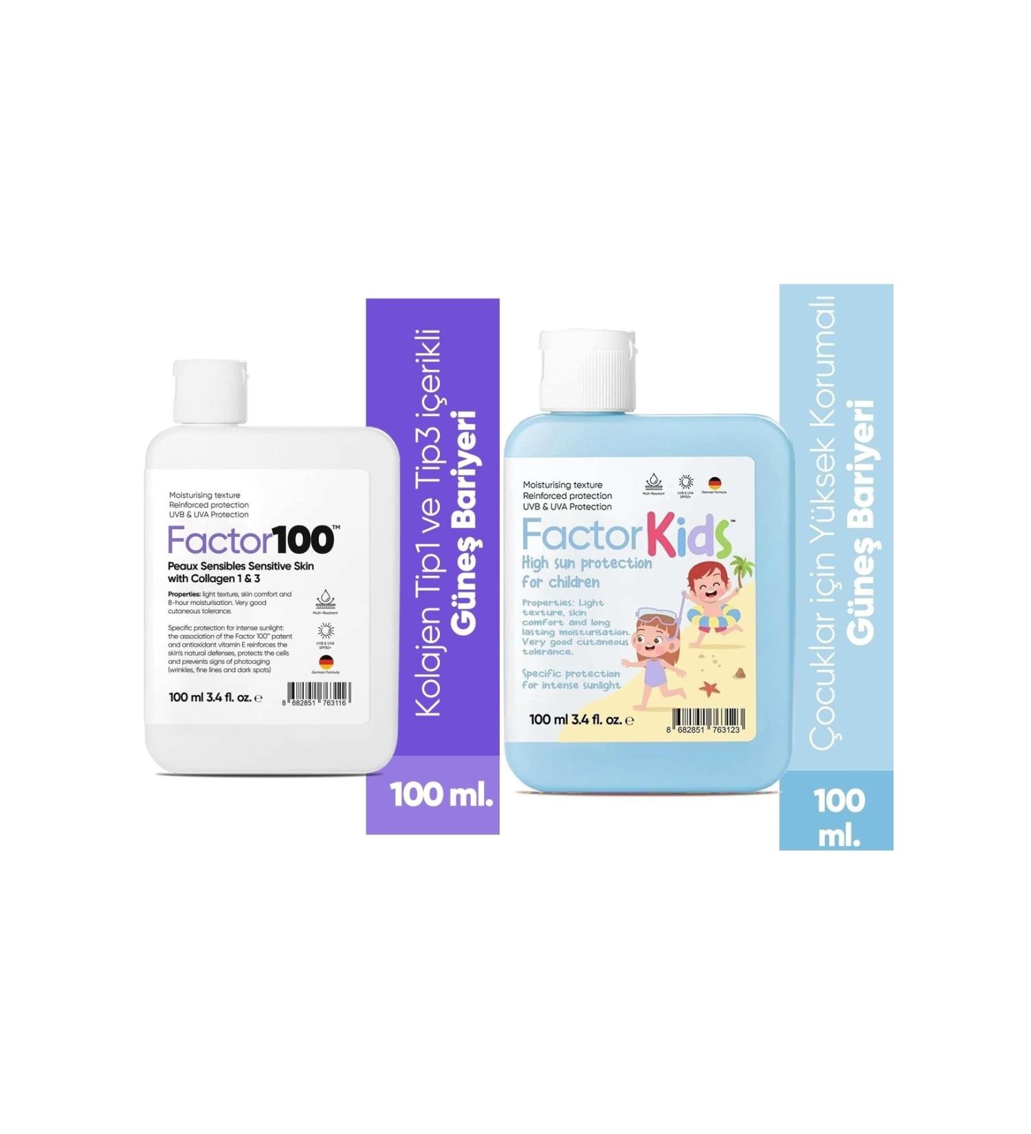 FACTOR100 Sun Cream Spf50+ 100 ml and Factor Kids Sun Cream Spf50+ 100 ml - Buy Online on GoSupps.com