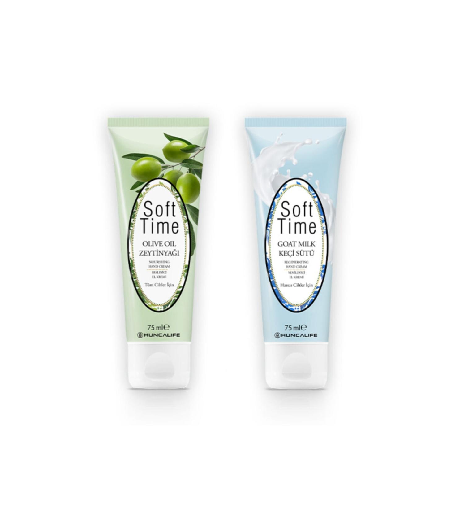 Huncalife Soft Time Olive Oil Nourishing Hand Cream 75 ml + Goat Milk Renewing Hand Cream 75 ml