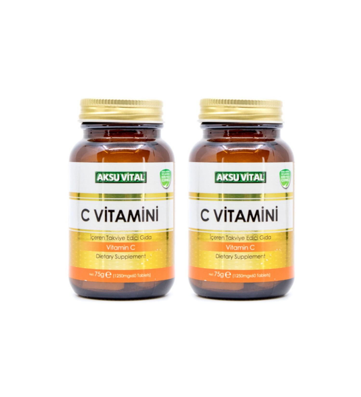 Aksu Vital Aksuvital Vitamin C 60 Tablets 1250 Mg X 2 Pieces