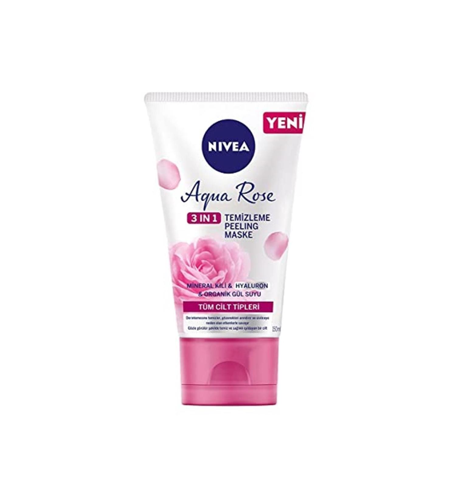NIVEA Aqua Rose 3 In1 Peeling 150 ml Cleansing Mask Hyaluron Mineral Clay Organic Rose Water