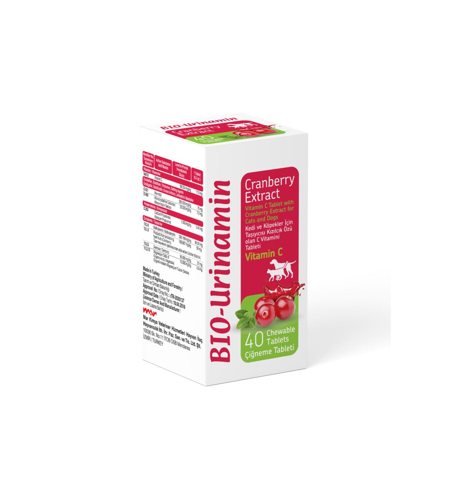 Bio PetActive Bio Urinamin Cranberry Extract Cat Vitamin C 40 Tablets 12gr