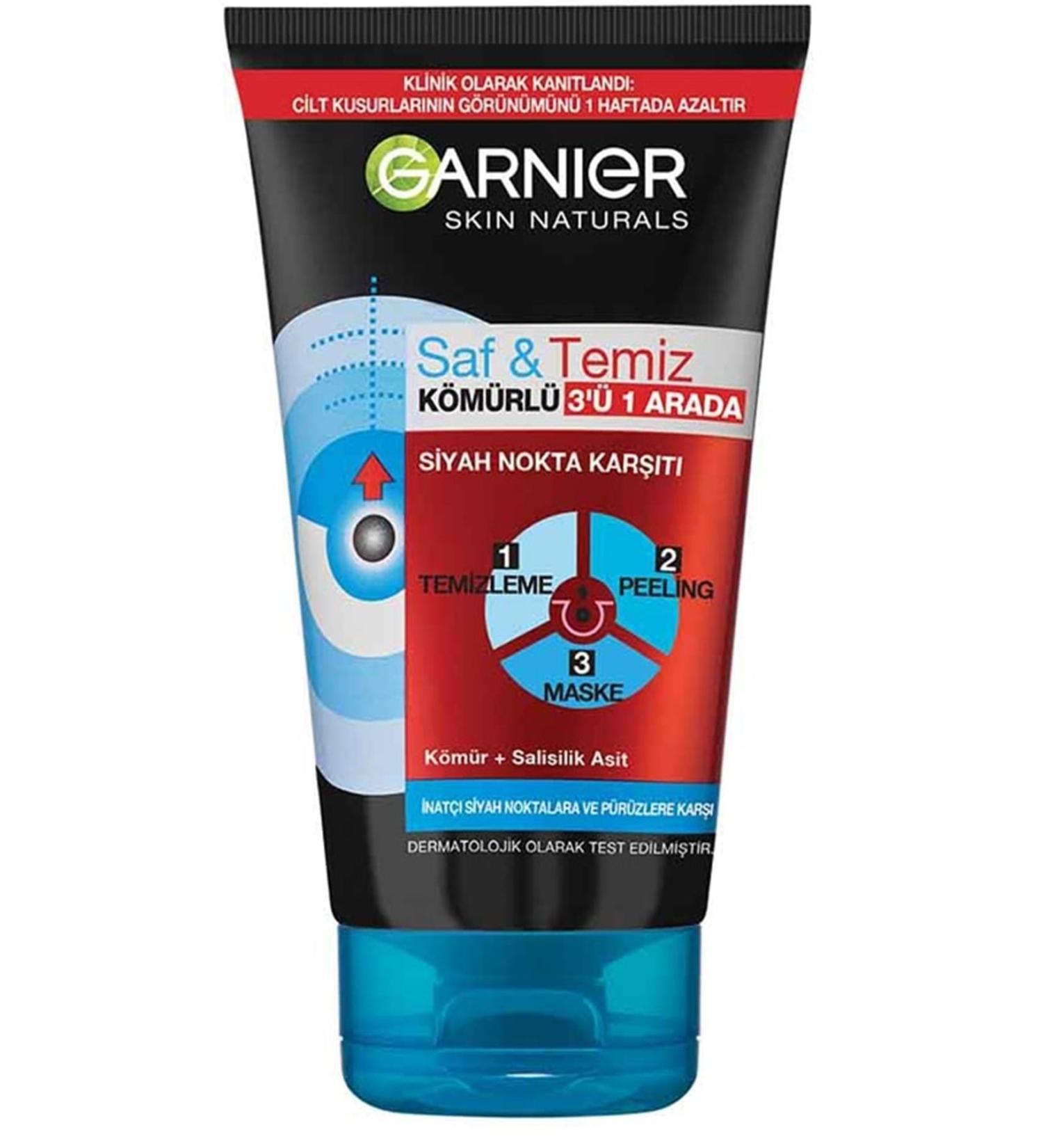 Garnier Pure & Clean Anti-Blackhead Charcoal 3 in 1 Peeling Mask 150 Ml - Buy Online on GoSupps.com