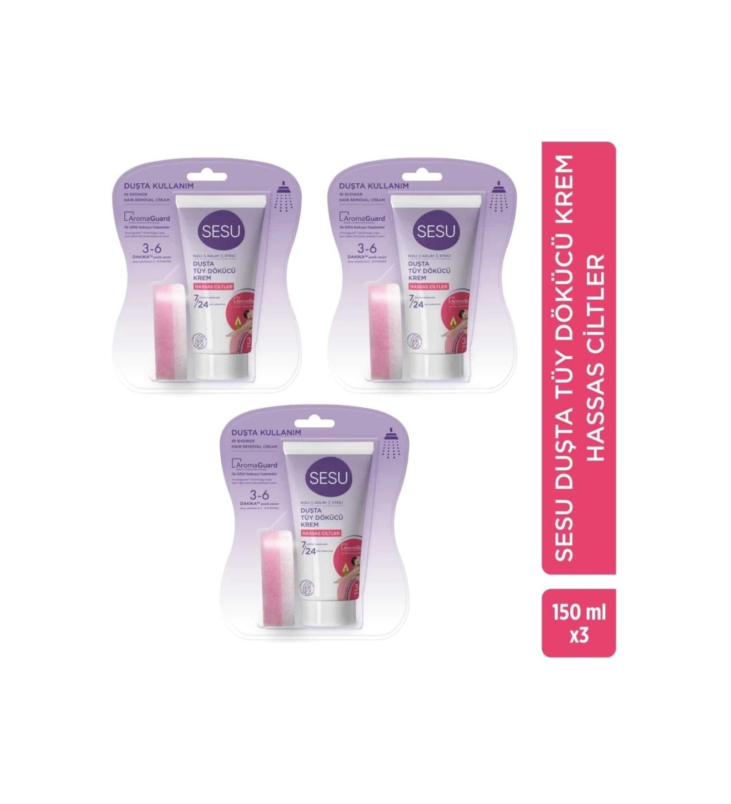 Sesu In-Shower Hair Removal Cream Sensitive Skin 150 Ml X 3 Pieces