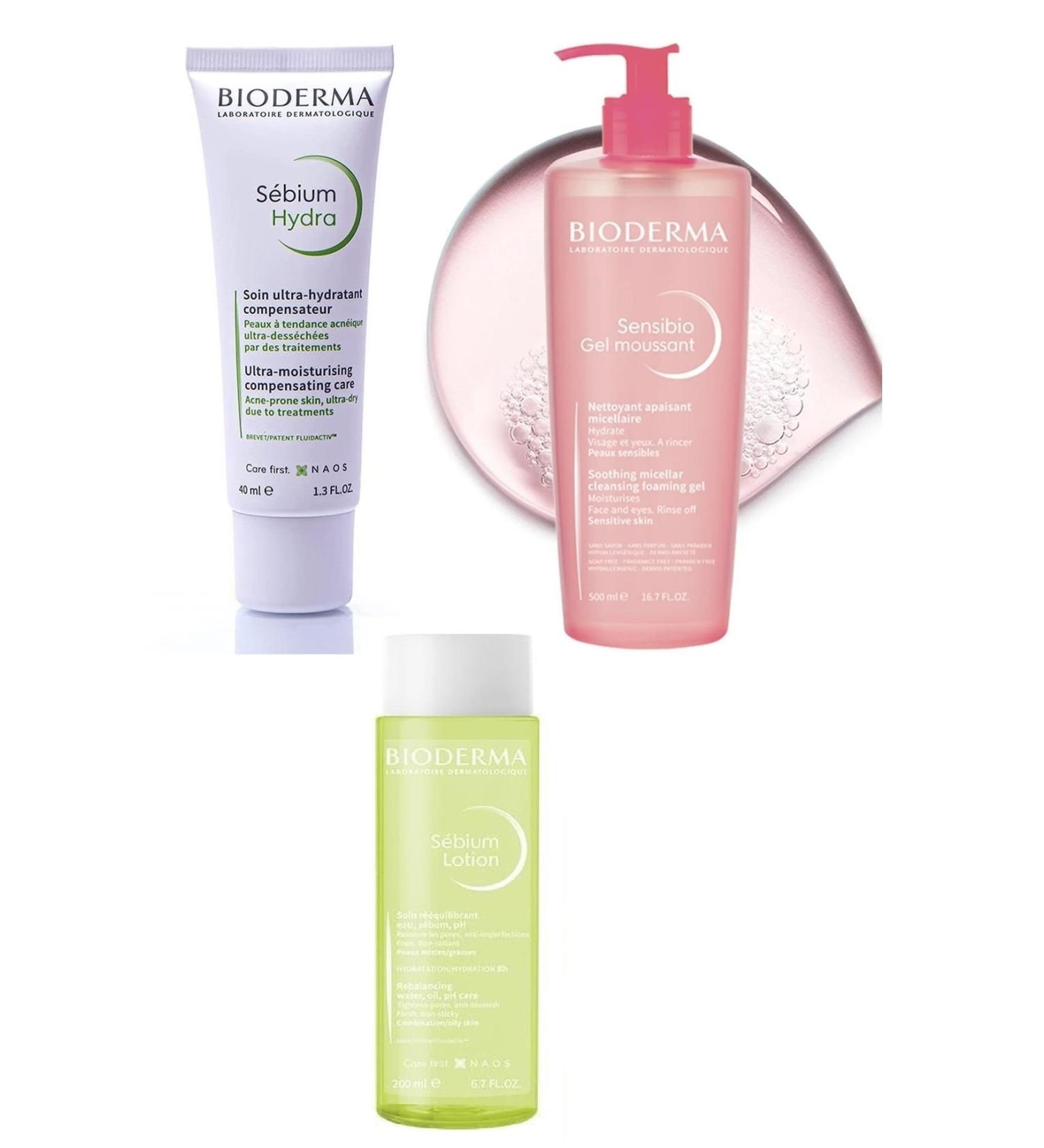 Bioderma Sebium Lotion 200ml + Sebium Hydra Cream 40ml + Sensibio Gel Moussant Fo