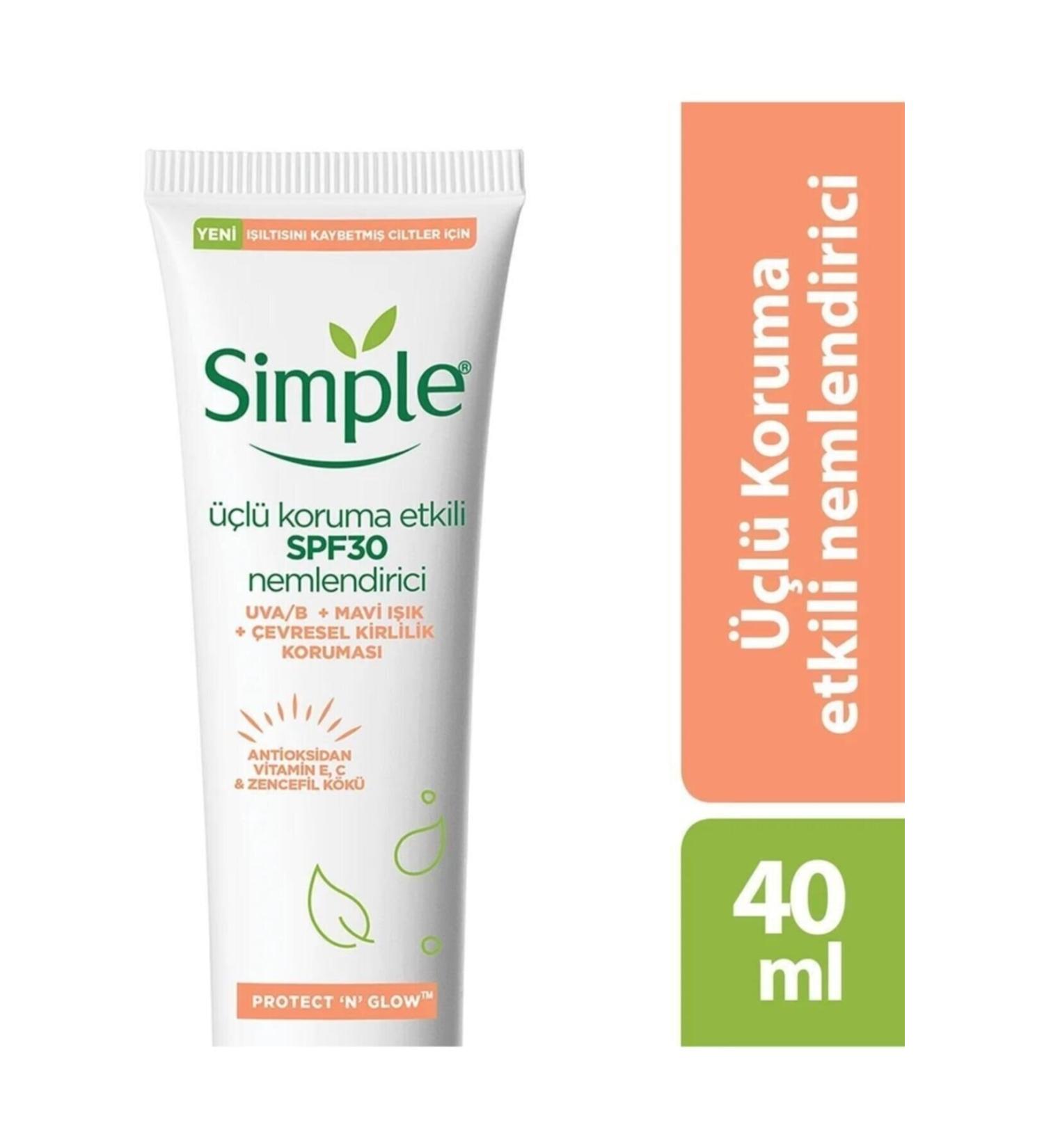 Simple Protect Glow Triple Protection Spf30 Moisturizer 40 Ml Vitamin Ec