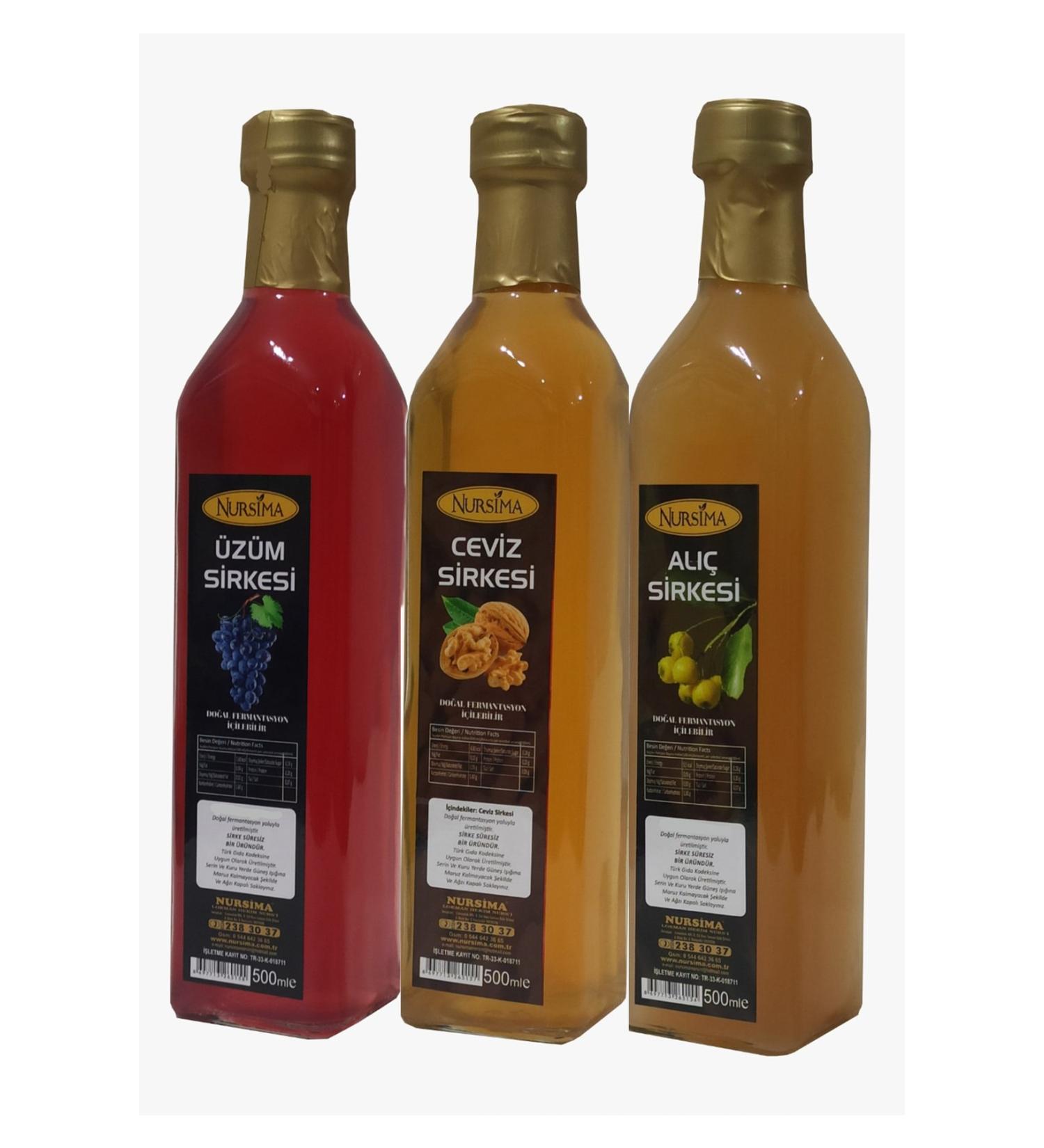 Nursima Grape Vinegar 500 ml Walnut Vinegar 500 ml Hawthorn Vinegar 500 ml Glass Packaging