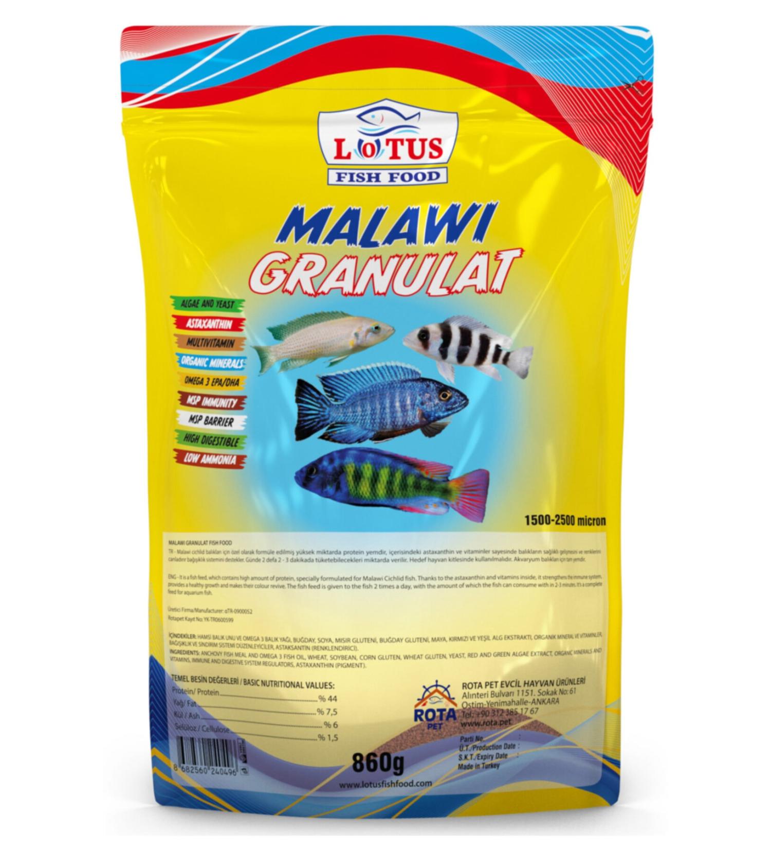 Lotus Malawi Granulat 860 Gr Bag Dolphin Yellow Princess Ahli Cichlid High Protein Fish Food