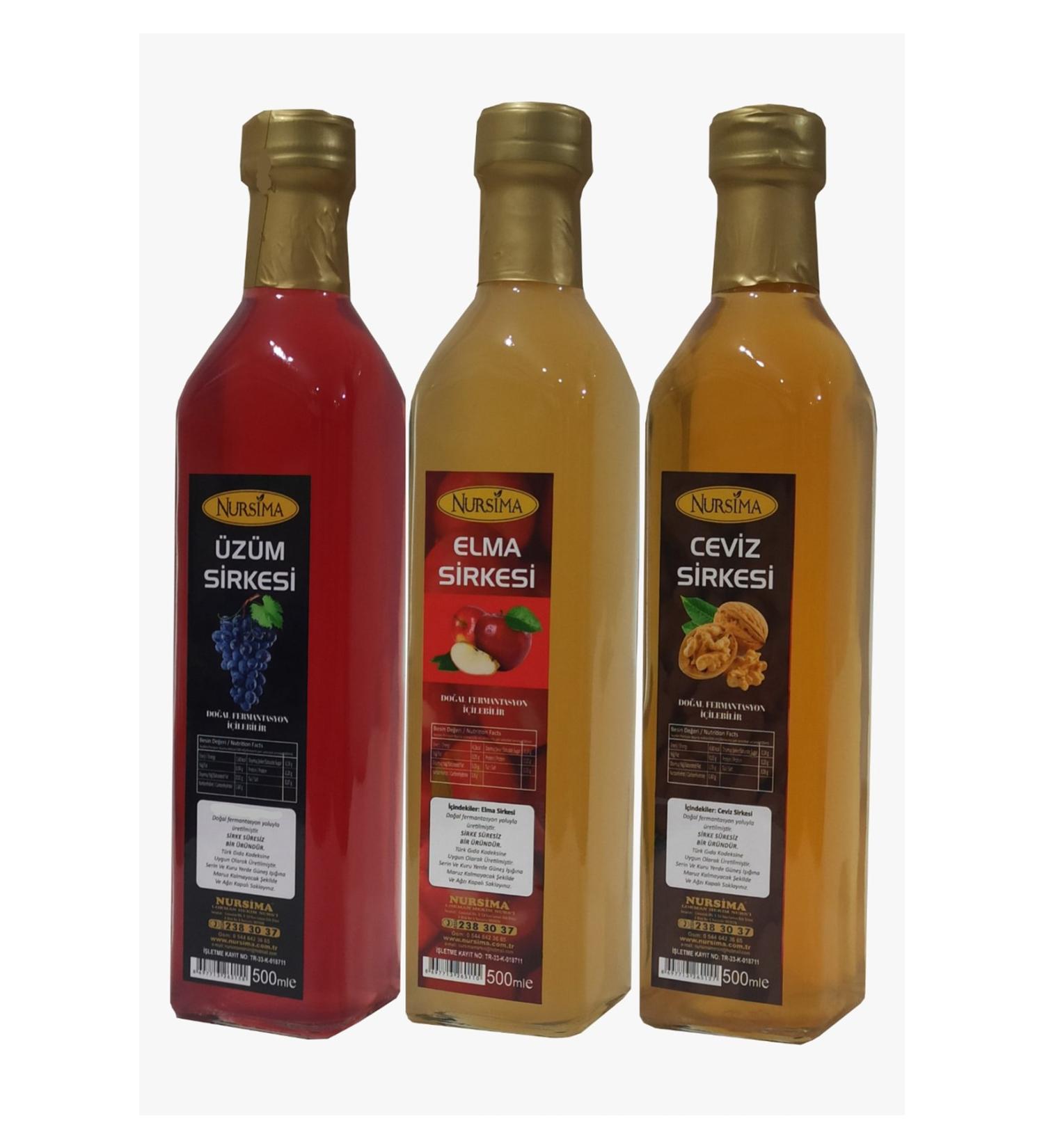 Nursima Grape Vinegar 500 Ml + Apple Vinegar 500 Ml + Walnut Vinegar 500 Ml
