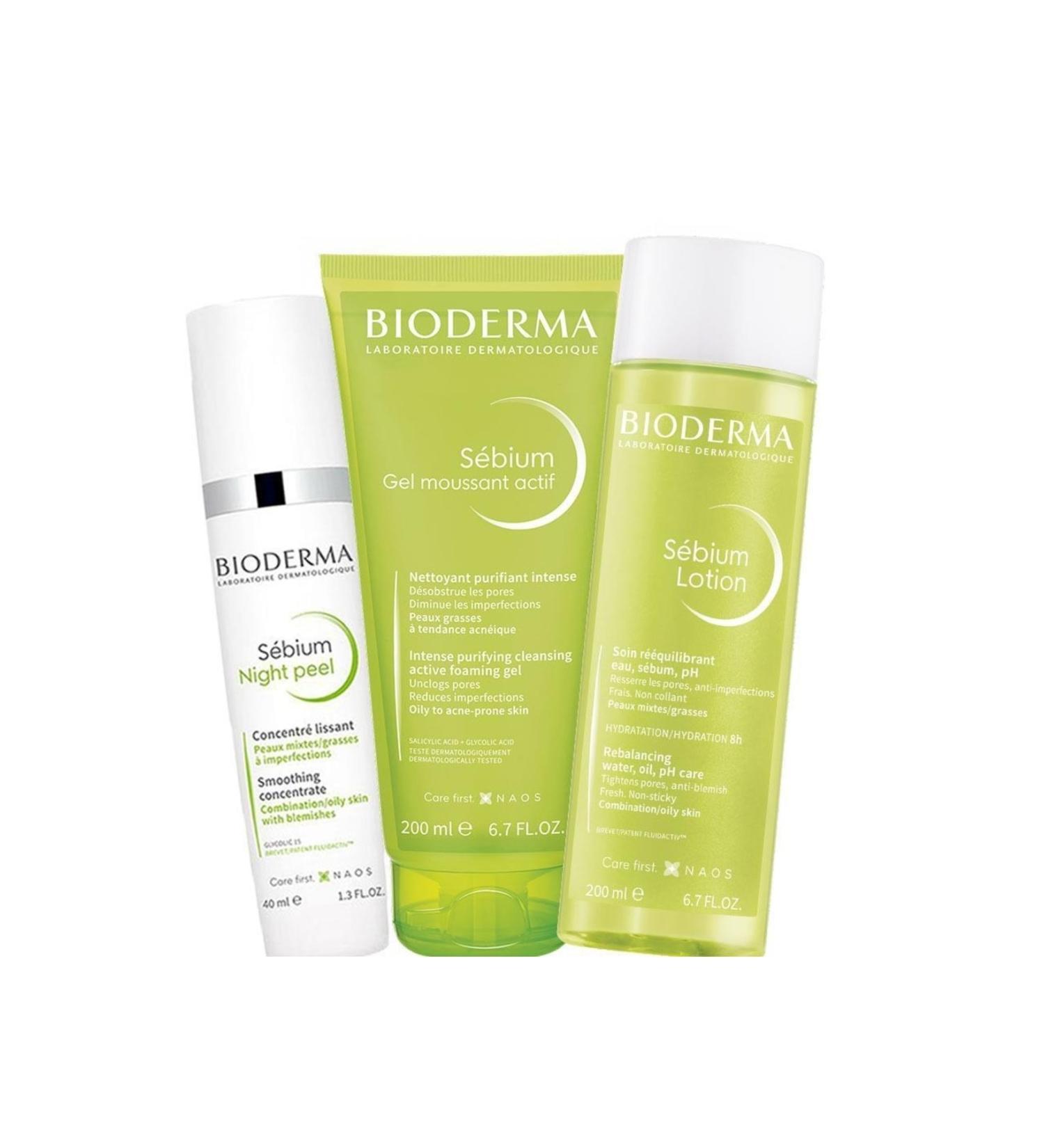 Bioderma Sebium Night Peel 40 ml Sebium Foaming Gel Active 200 ml Sebium Lotio - Buy Online on GoSupps.com