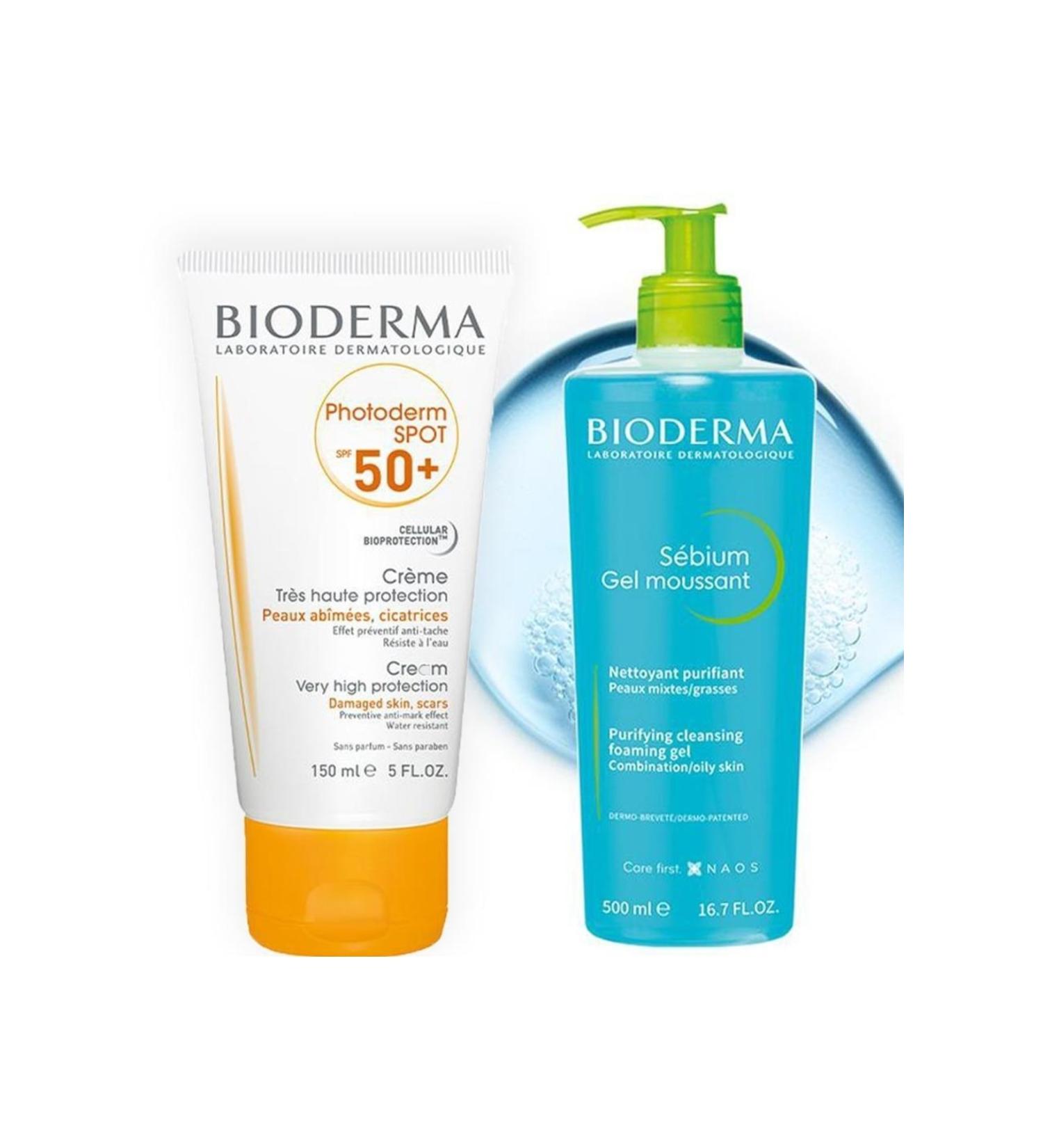 Bioderma Sebium Foaming Gel 500 Ml + Photoderm Spot Spf50+ 150 Ml - Buy Online on GoSupps.com