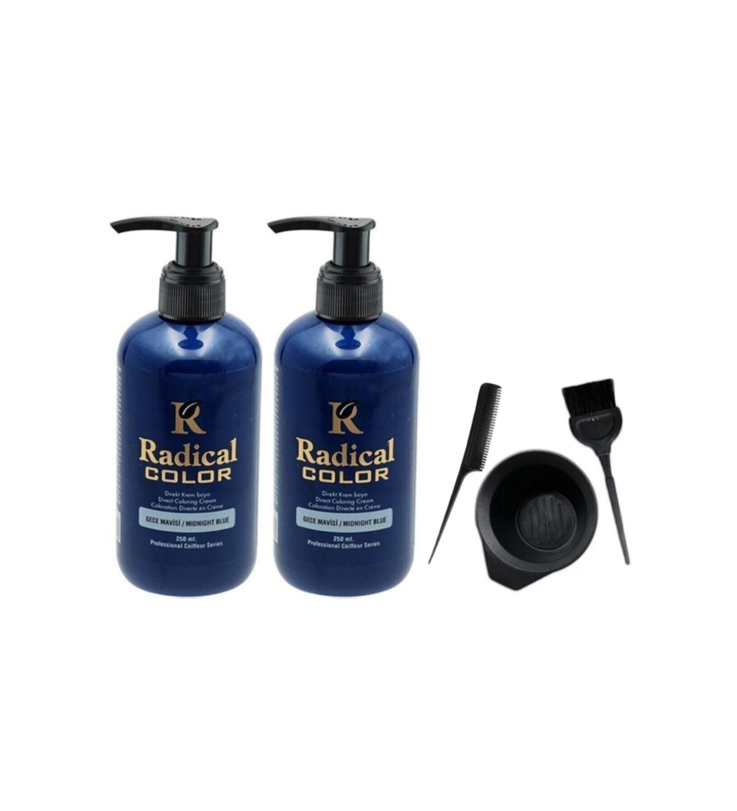 Radical Hair Dye Midnight Blue 250ml 2pcs And Fluweel Hair Dye Container Set