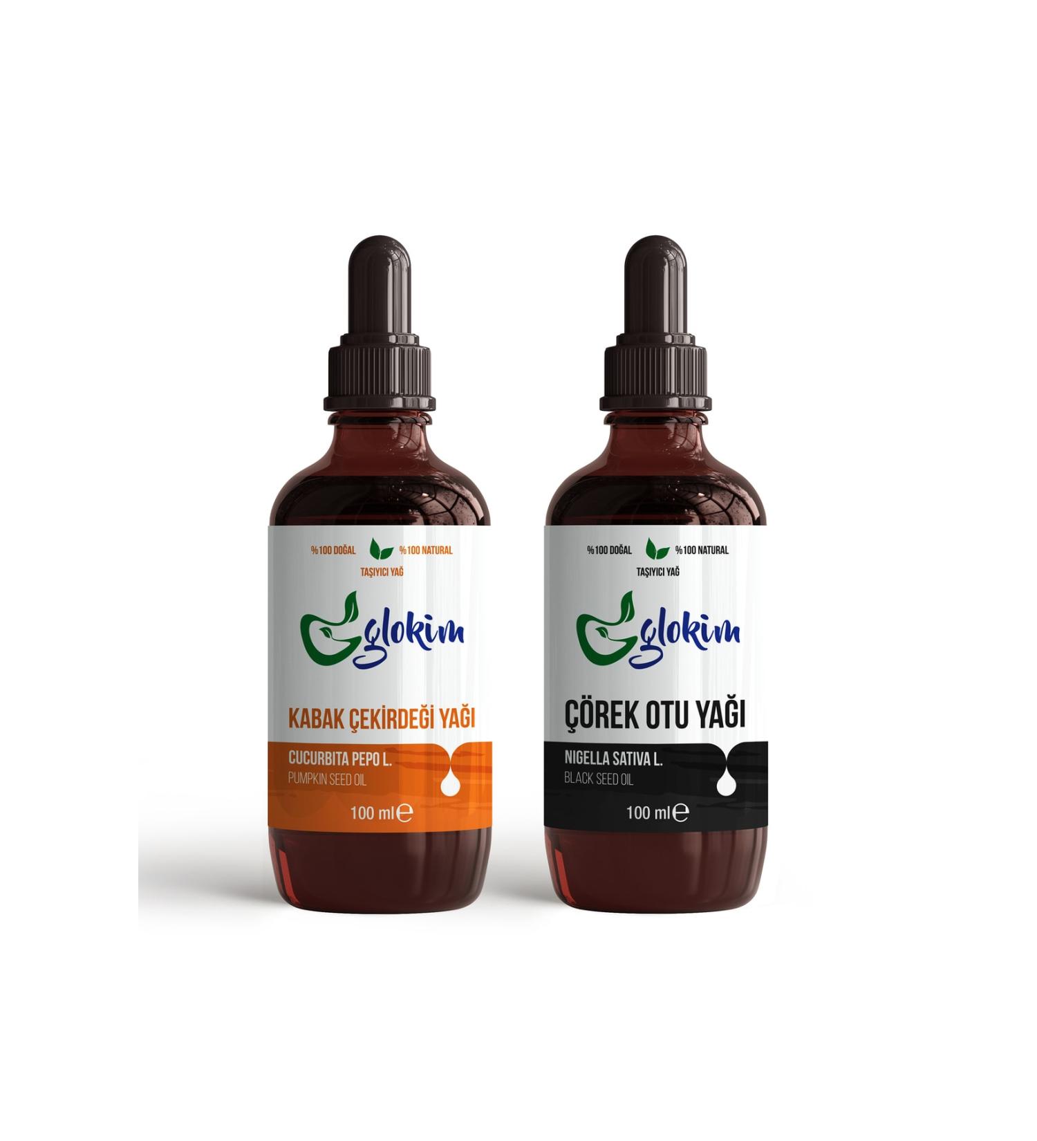 GLOKIM Pumpkin Seed Oil 100 ml and Black Cumin Oil 100 ml Cold Pressed