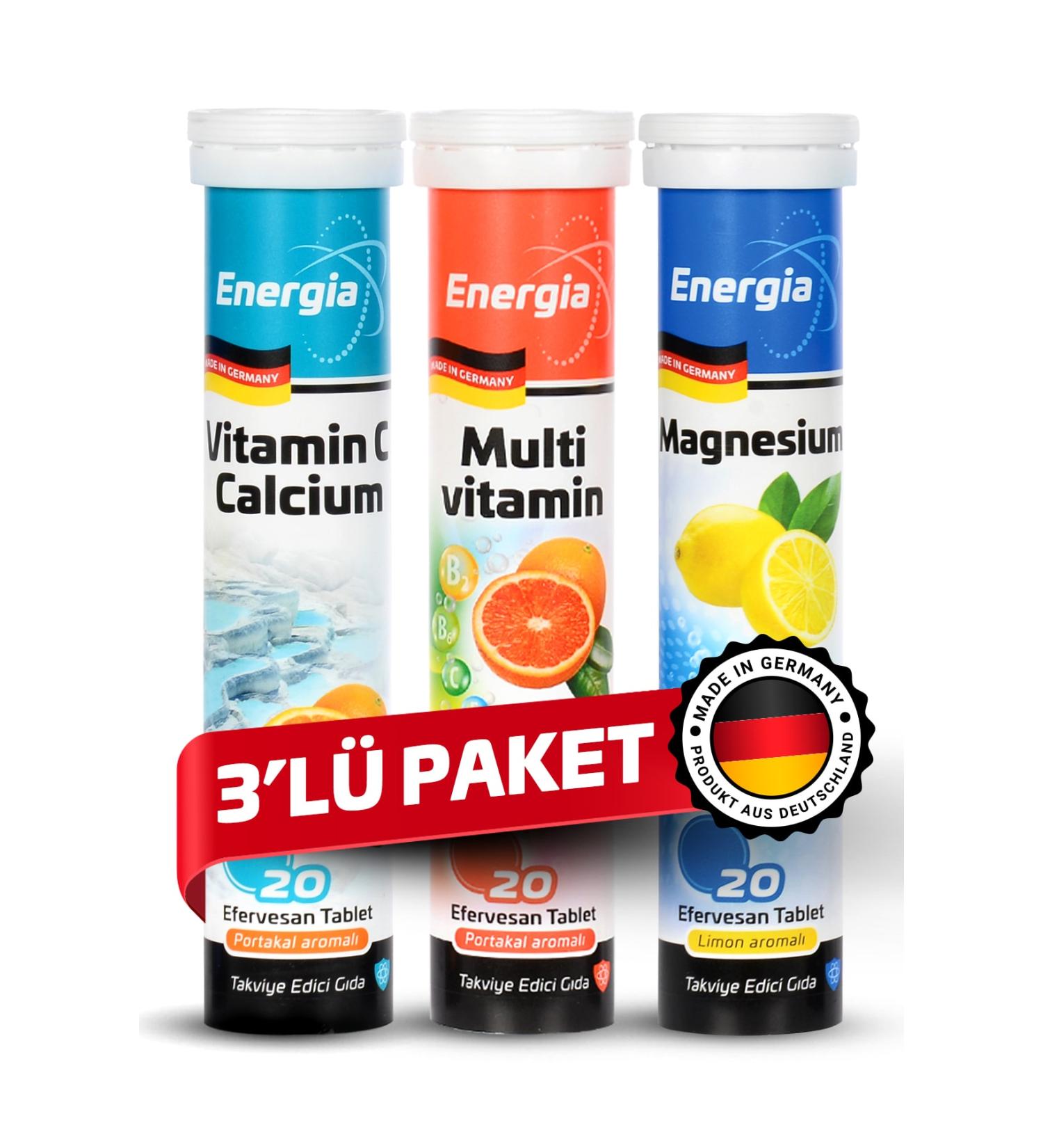 Energia Vitamin C and Calcium + Multivitamin + Magnesium Effervescent Tablet Food Supplement