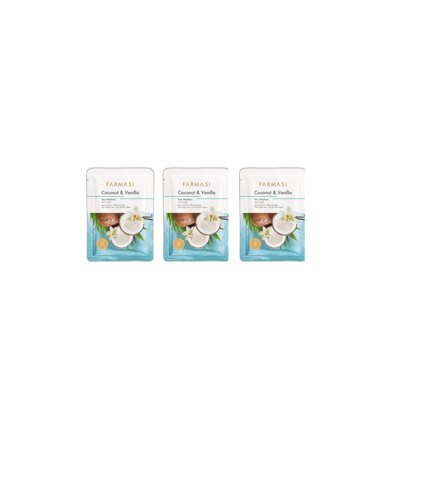 Farmasi Coconut & Vanilla Sachet Hair Mask 30 Ml X 3 Pieces