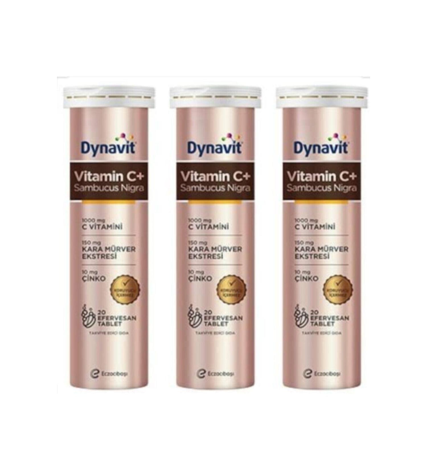 Dynavit Vitamin C + Sambucus Nigra 20 Effervescent Tablets 3 Pieces