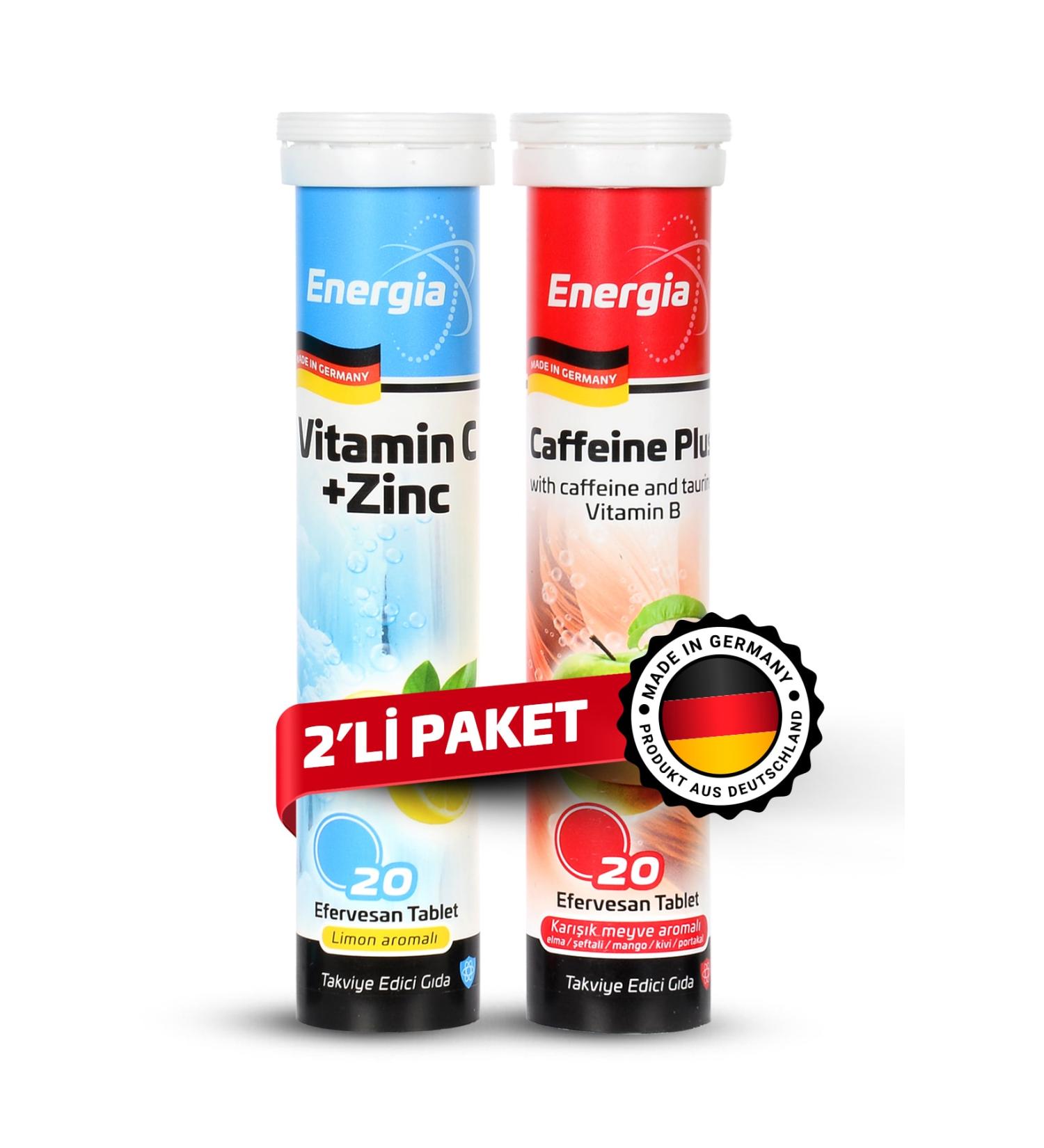 Energia Vitamin C and Zinc Caffeine Plus Effervescent Tablet Food Supplement