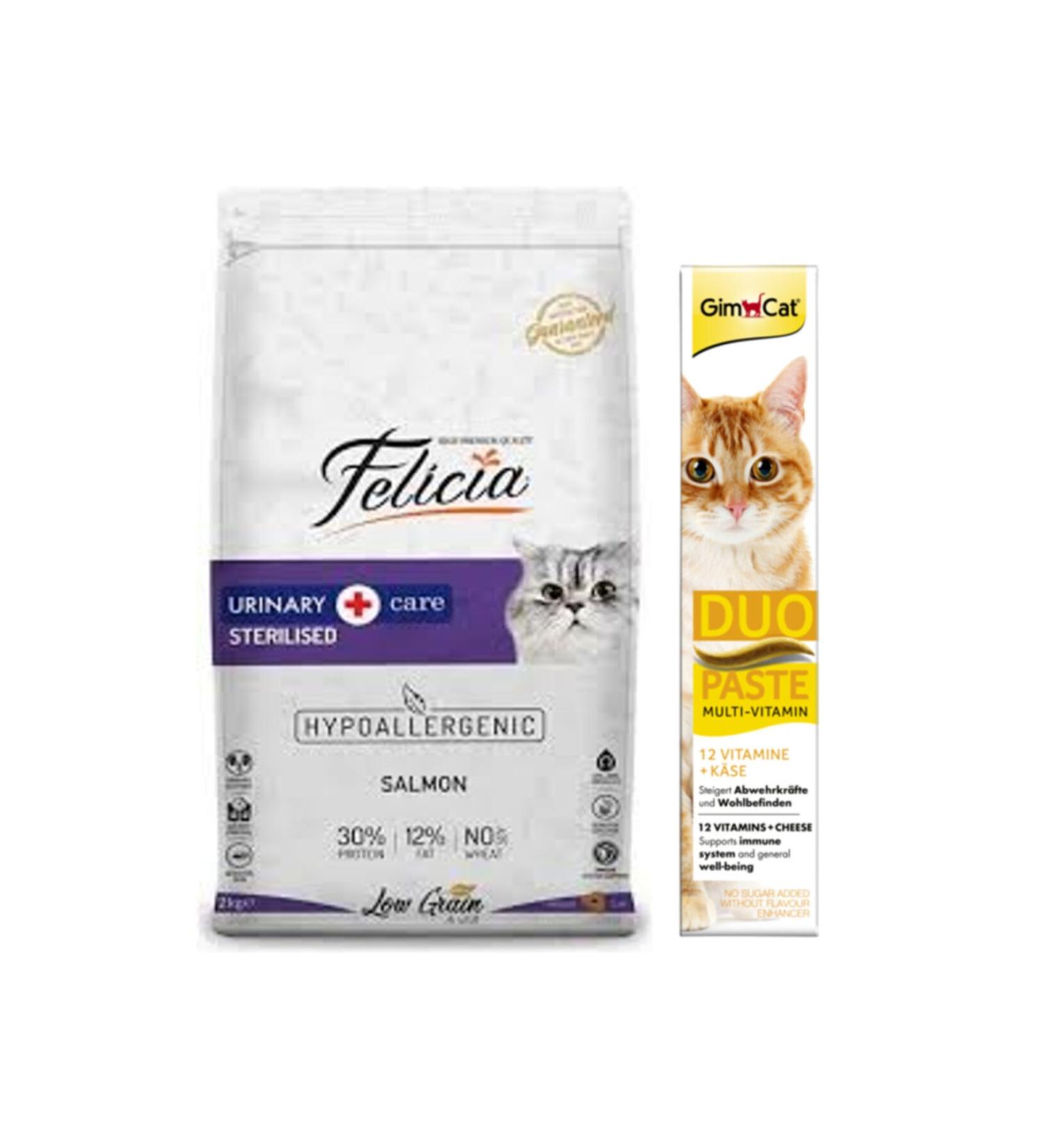 Felicia Adult Light Salmon Neutered Adult Cat Food 2 kg + Gimcat Duo Paste Cheese Multi Vitamin 50 gr