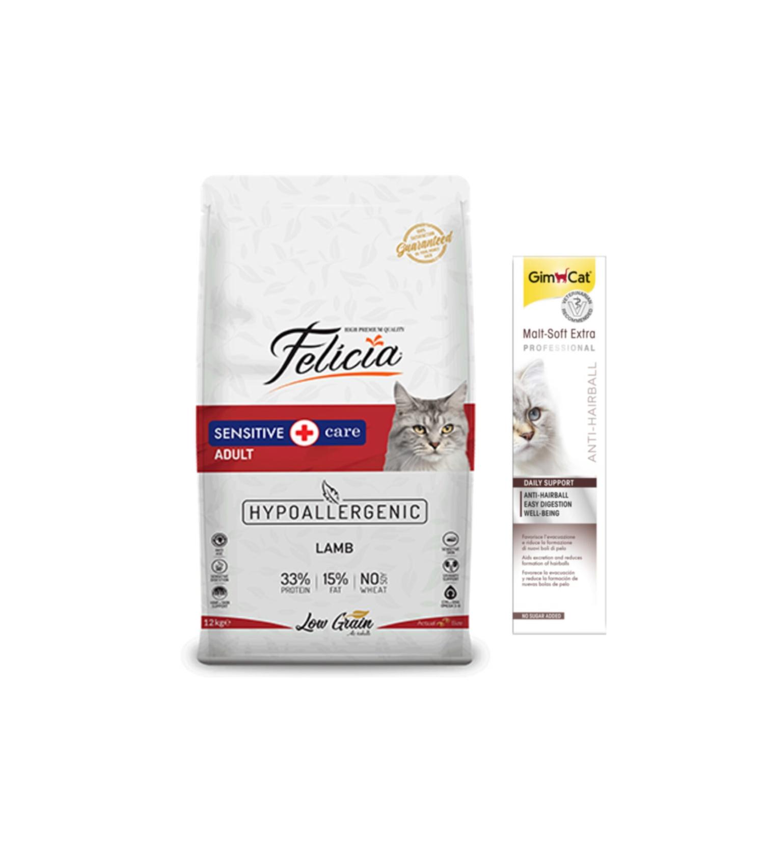 Felicia Lamb Adult Cat Food 2 kg Gimcat Anti-hairball Malt Paste Cat Paste 100gr