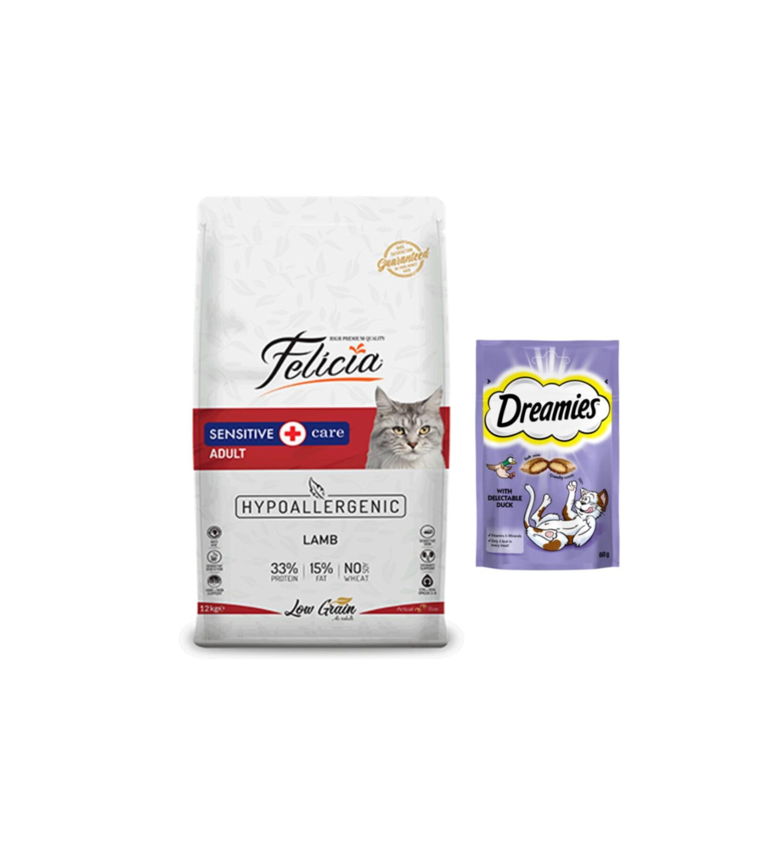 Felicia Lamb Adult Cat Food 2 kg Dreamies Duck Cat Reward Food 60gr
