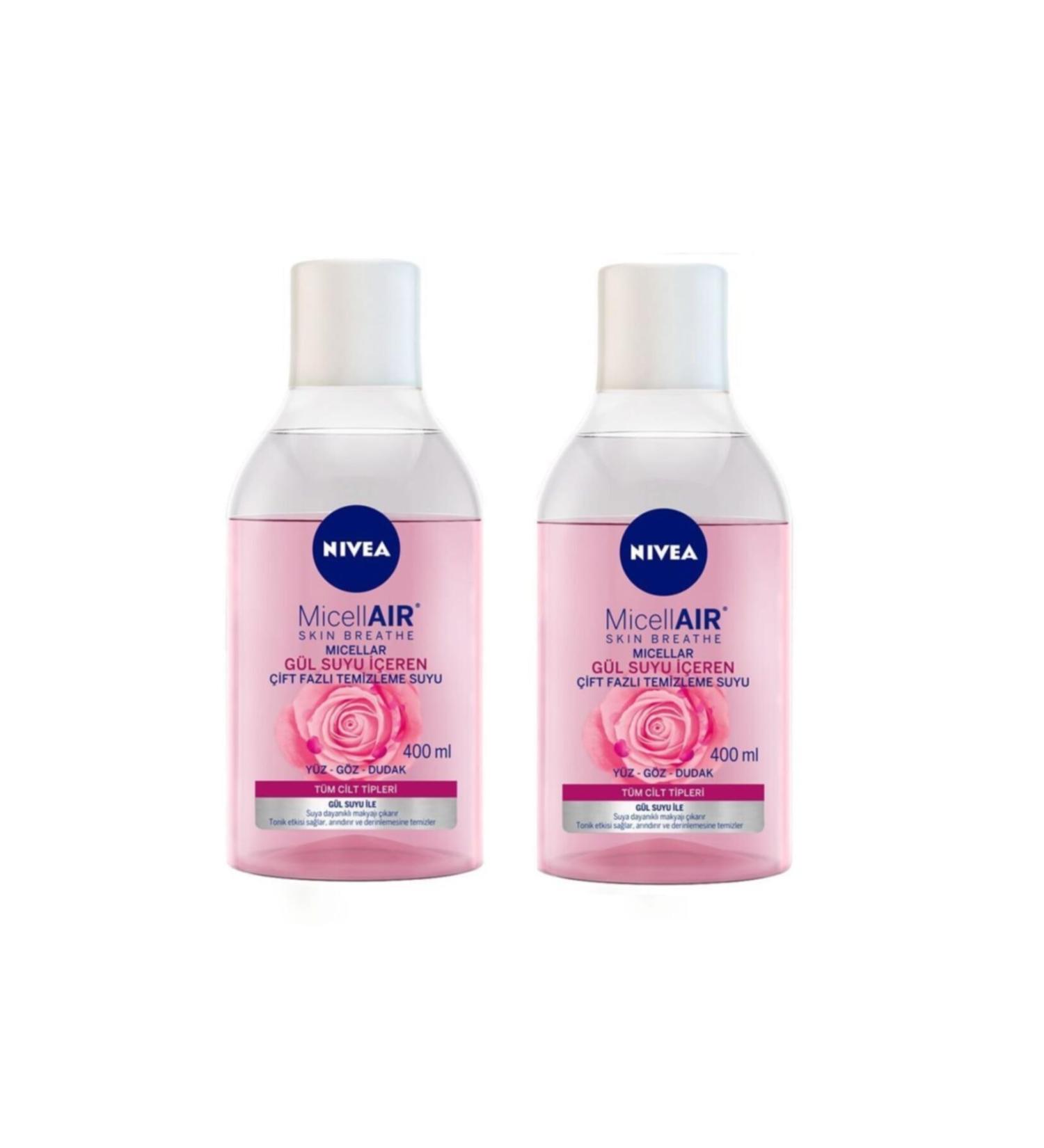 NIVEA Rose Water Dual Phase Make-up Facial Cleansing Water 2 Pieces X 400 Ml - Buy Online on GoSupps.com