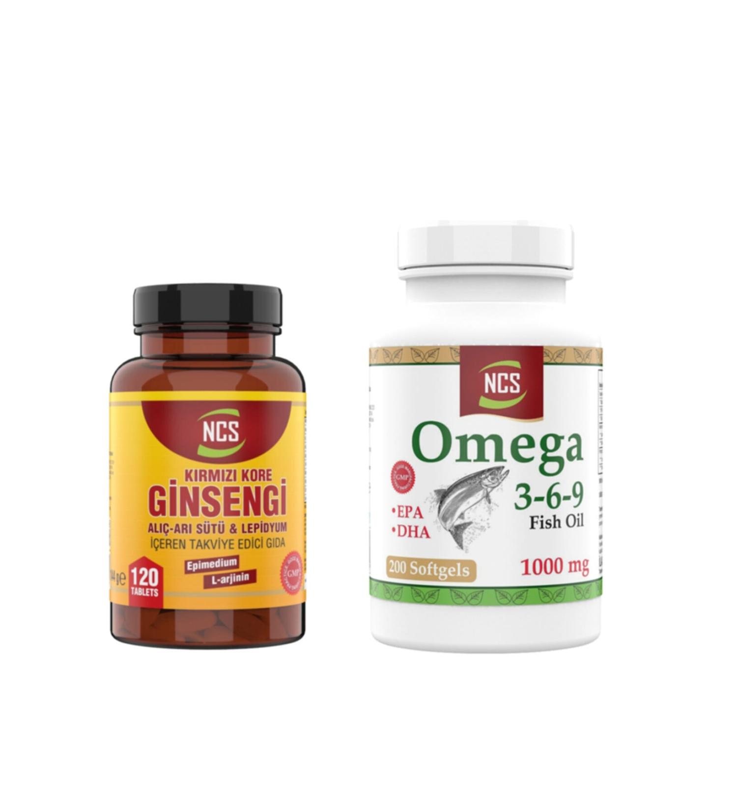 Ncs Red Ginseng Hawthorn Royal Jelly Lepidium 120 Tablets + Omega 3 6 9 200 Capsules