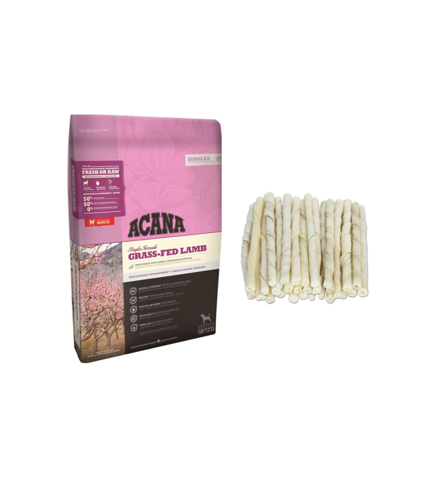 Acana Singles Grass-fed Lamb Dog Food 2 Kg + 10 Milky Twist Bones (original)