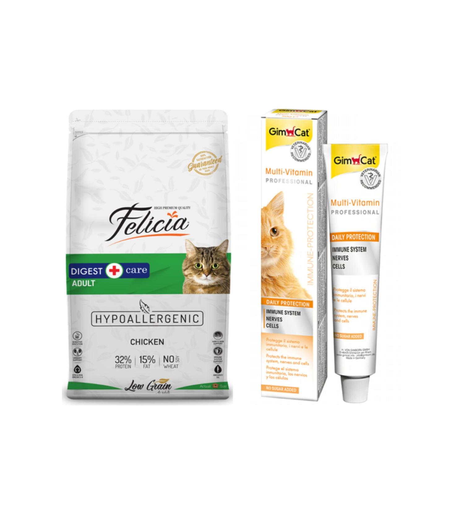 Felicia Low Grain Adult Chicken Hypoallergenic Cat Food 2 kg + Gimcat Multivitamin 20 gr Cat Reward
