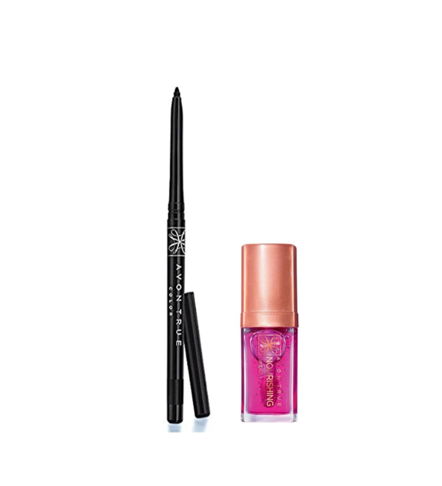 Avon True Nourishing Lip Care Oil Blossom 7ml + Glimmerstick Lift Eye Pencil Blackest Black