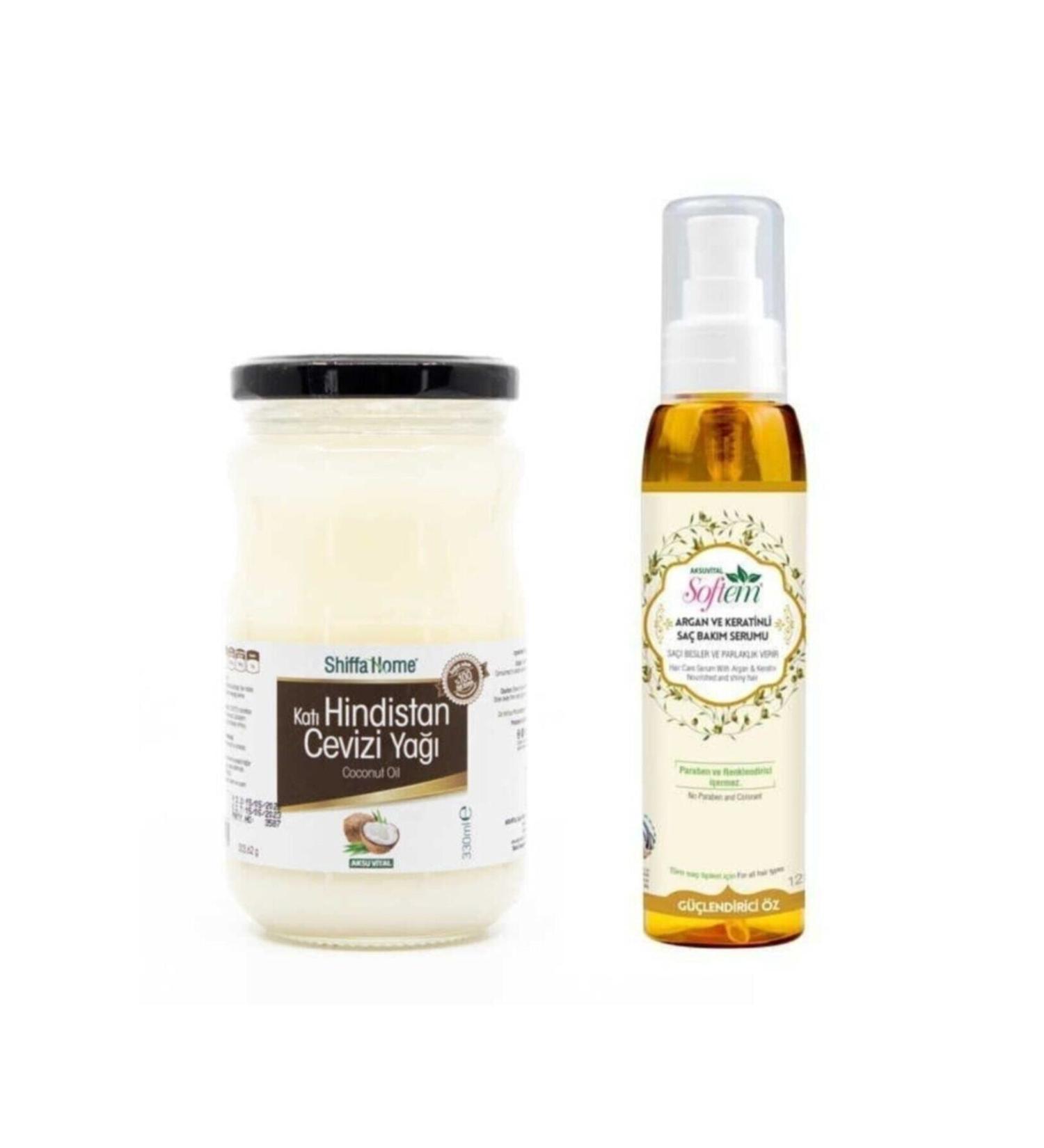 Shiffa Home Solid Coconut Oil 330 ml. + Argan and Keratin Hair Care Serum 125 ml.