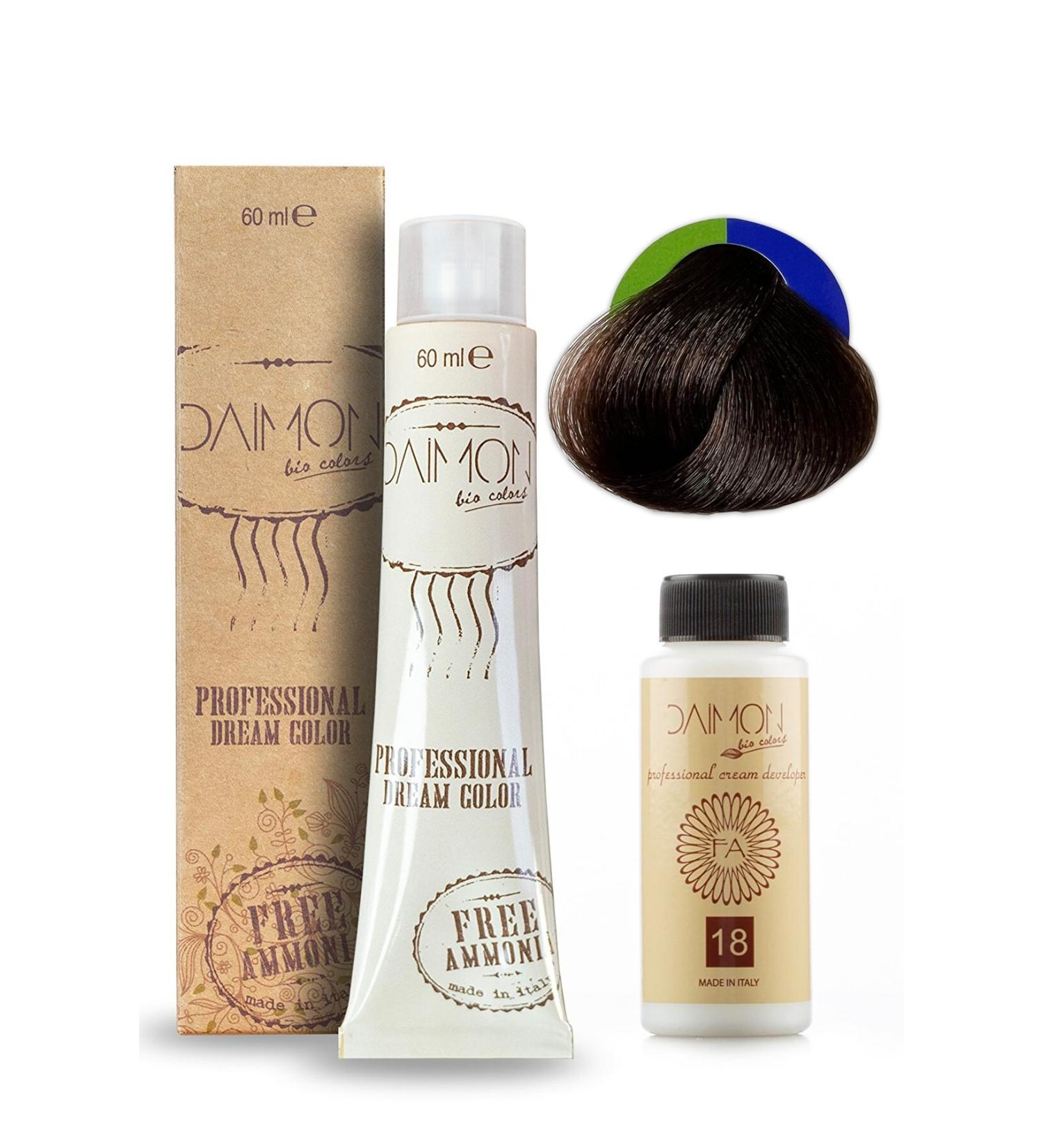 DAIMON Ammonia Free (Fa) 5.35 Chocolate Brown Hair Dye + 60 Ml Ammonia Free Oxidant